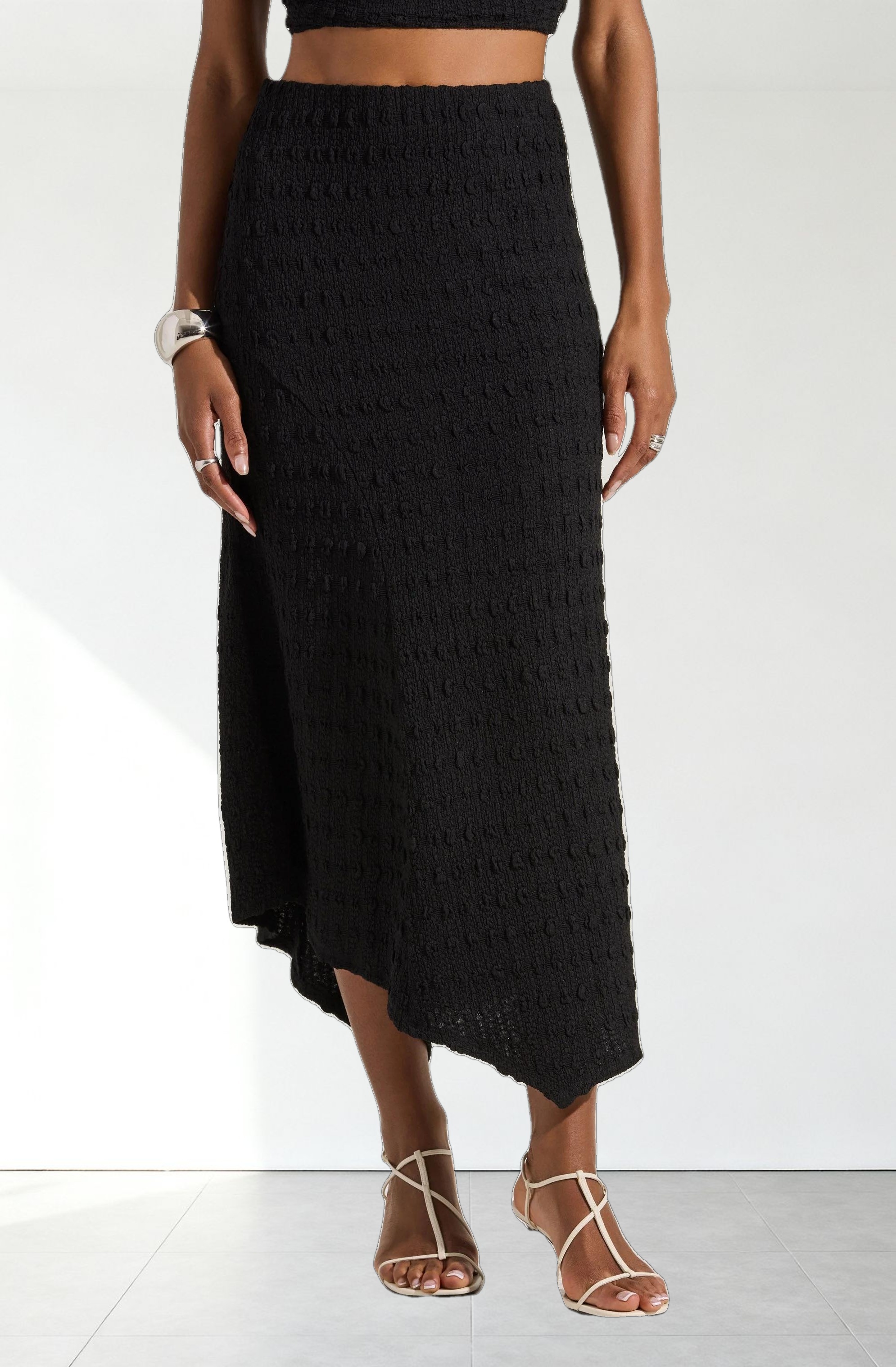 Textured Asymmetric Knit Skirt