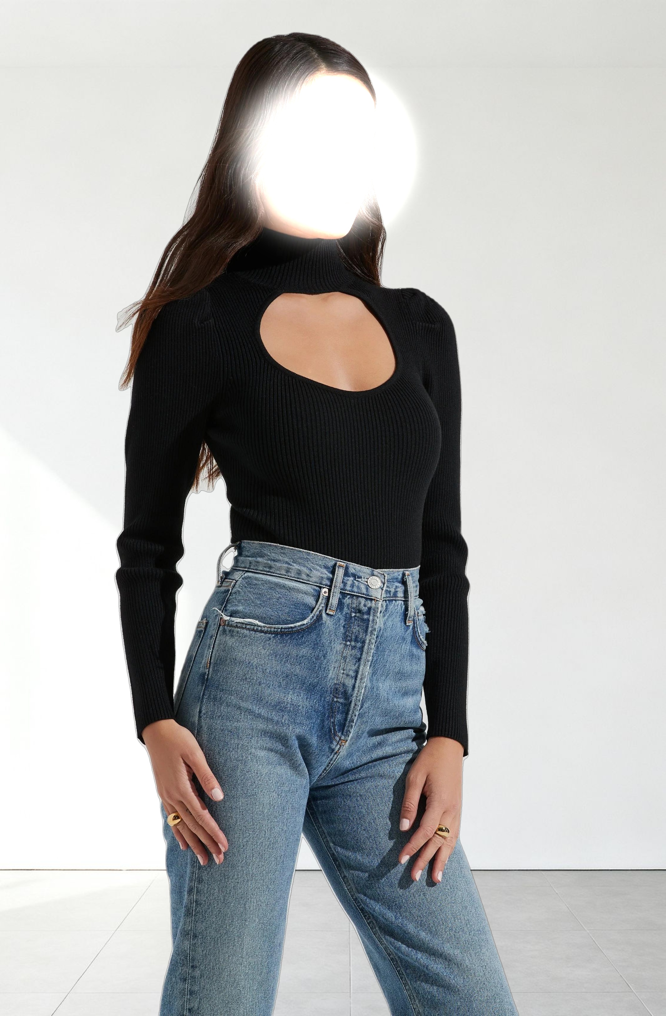 Front Cutout Long Sleeve Sweater Bodysuit