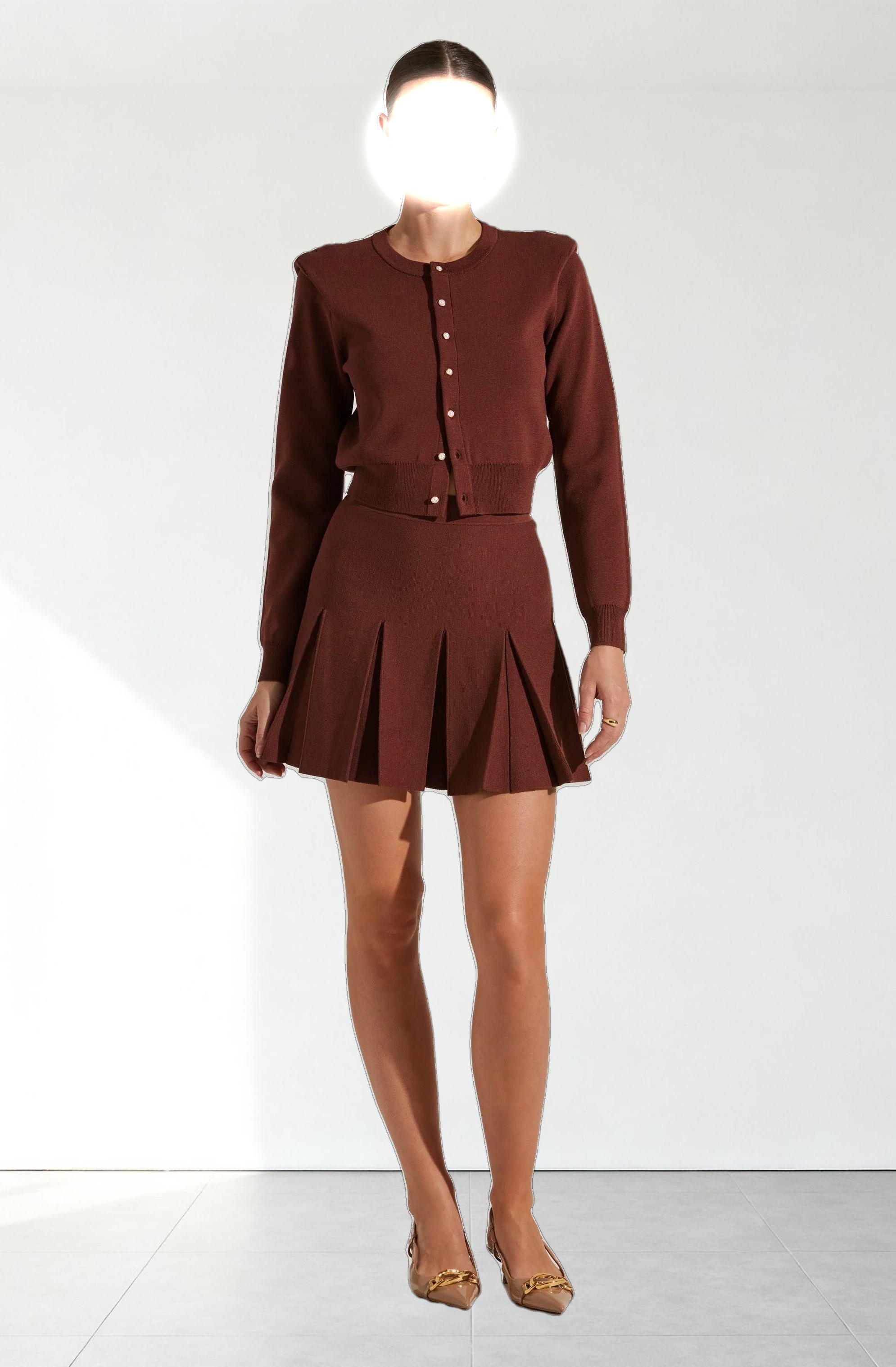 Denisa Faux Pearl Button Cardigan