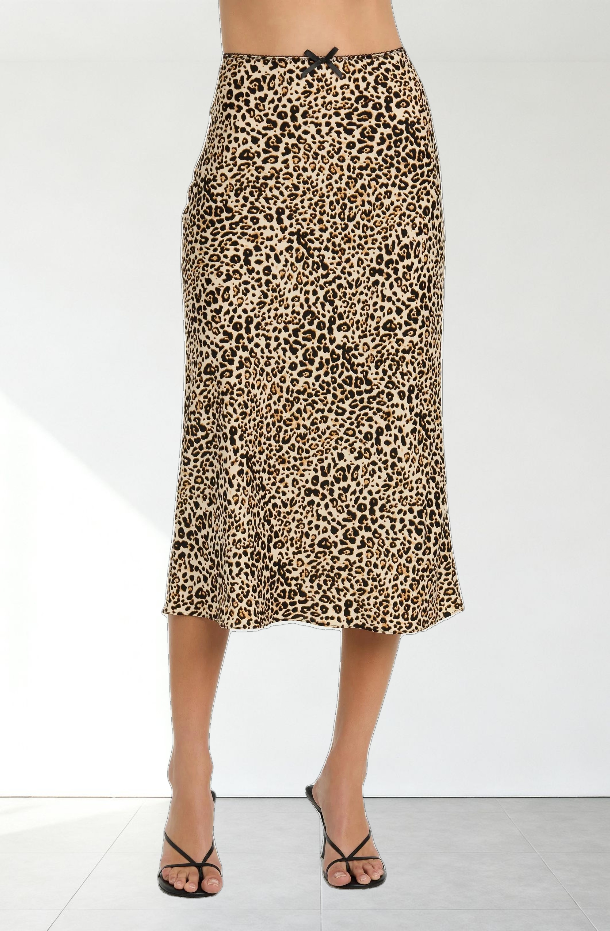 Satin Leopard Print Midi Skirt