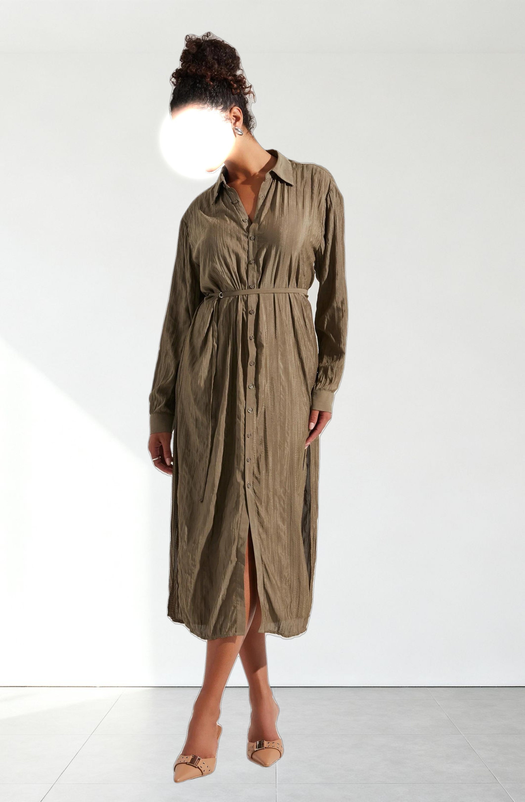 Belted Long Sleeve Shirt Dress