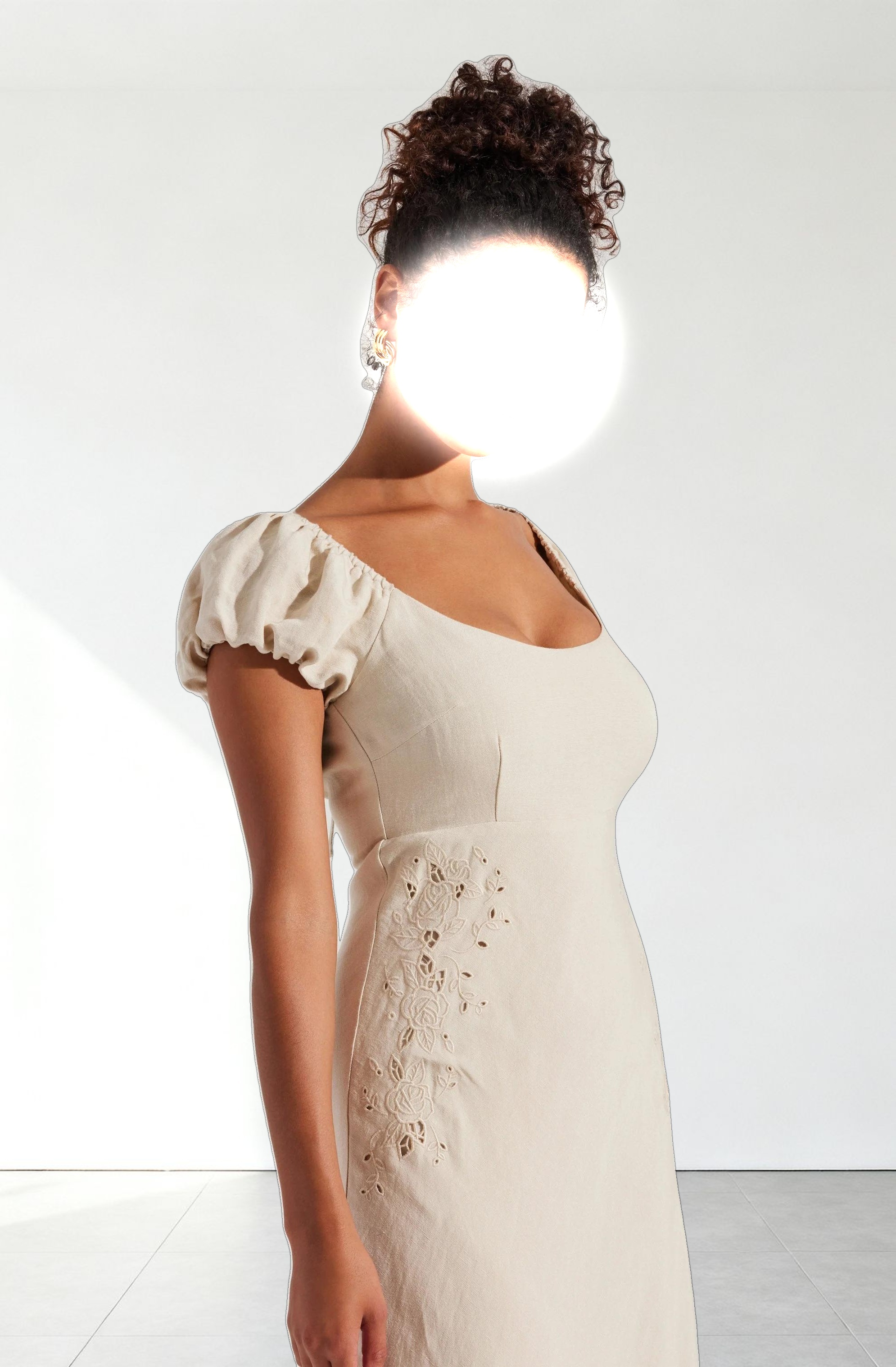 Leocadia Embroidered Puff Sleeve Dress