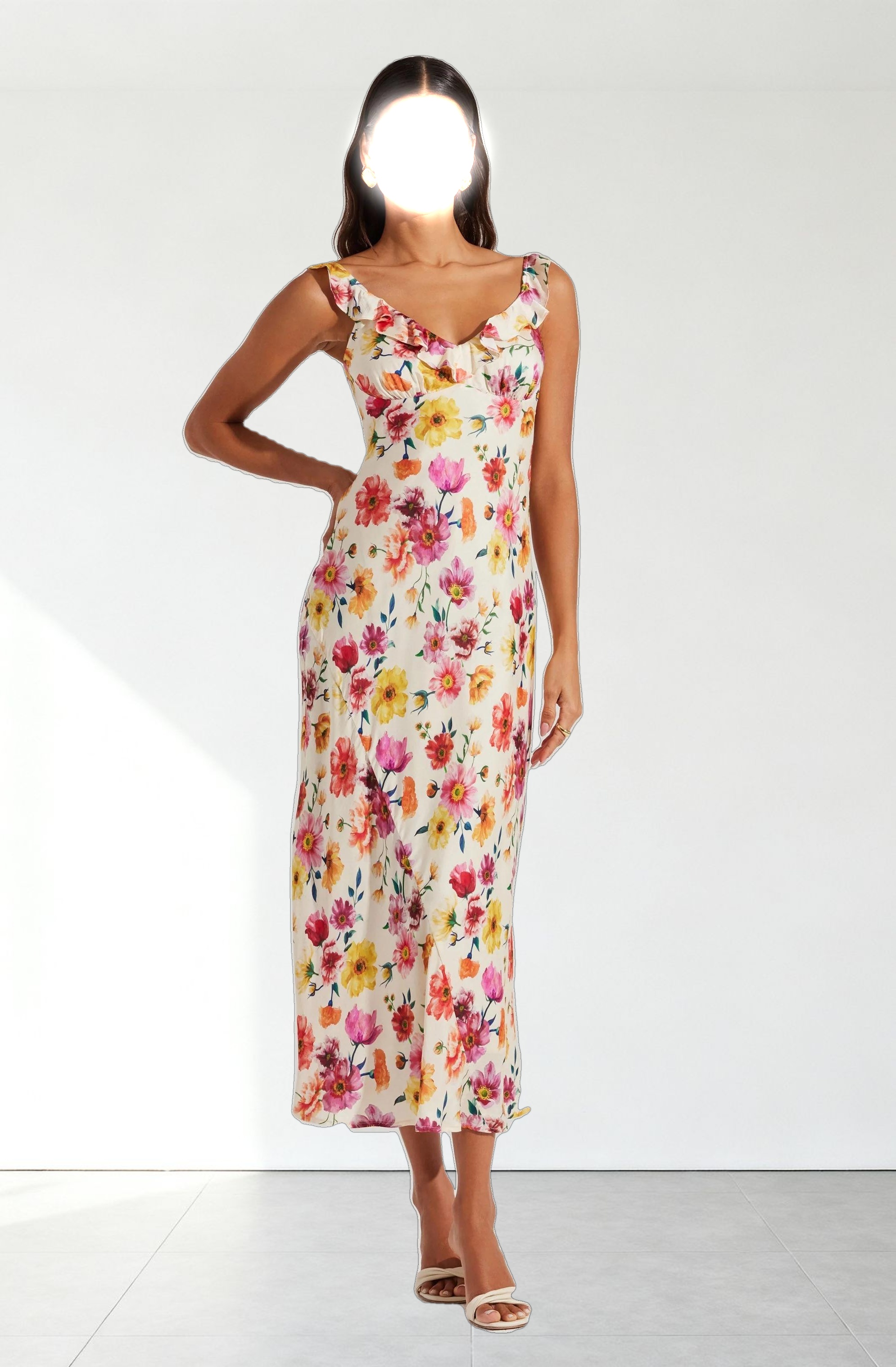Zoie Floral Satin Ruffle Dress