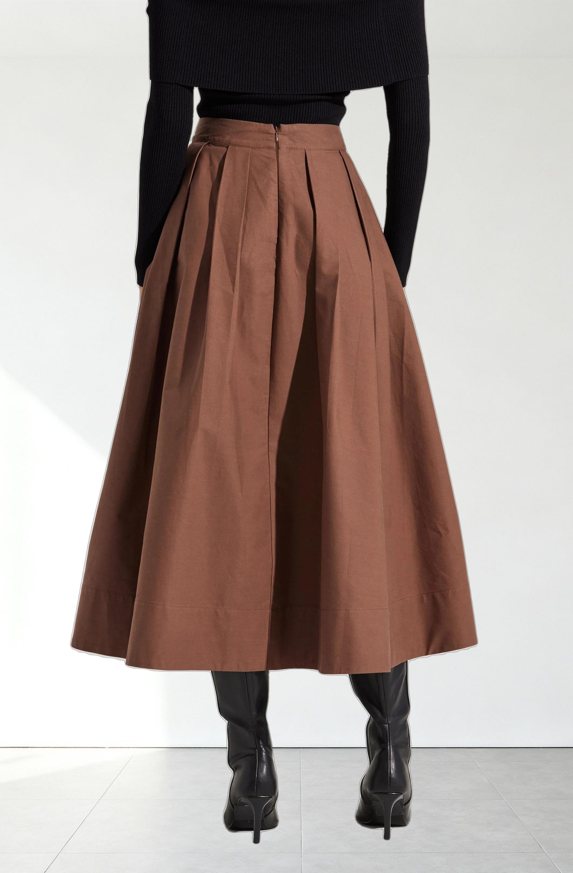 Full Flared Poplin Midi Skirt