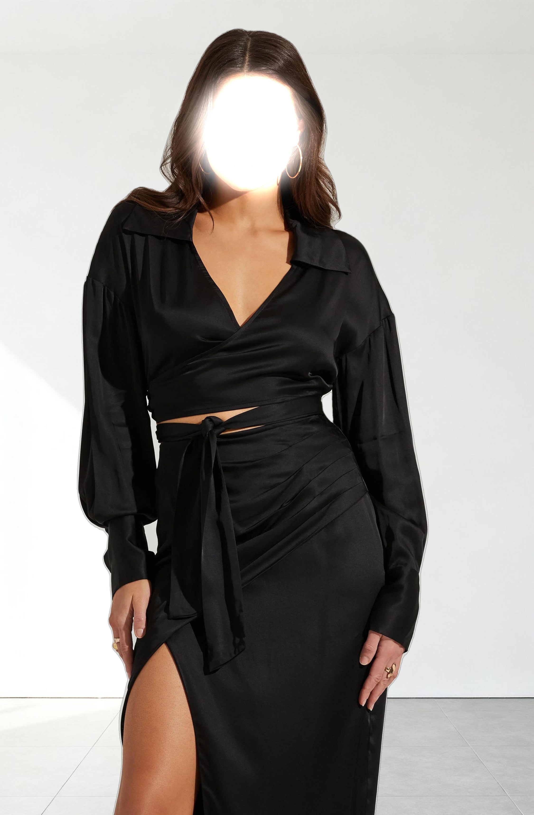 Loretta Satin Cropped Tie Waist Top