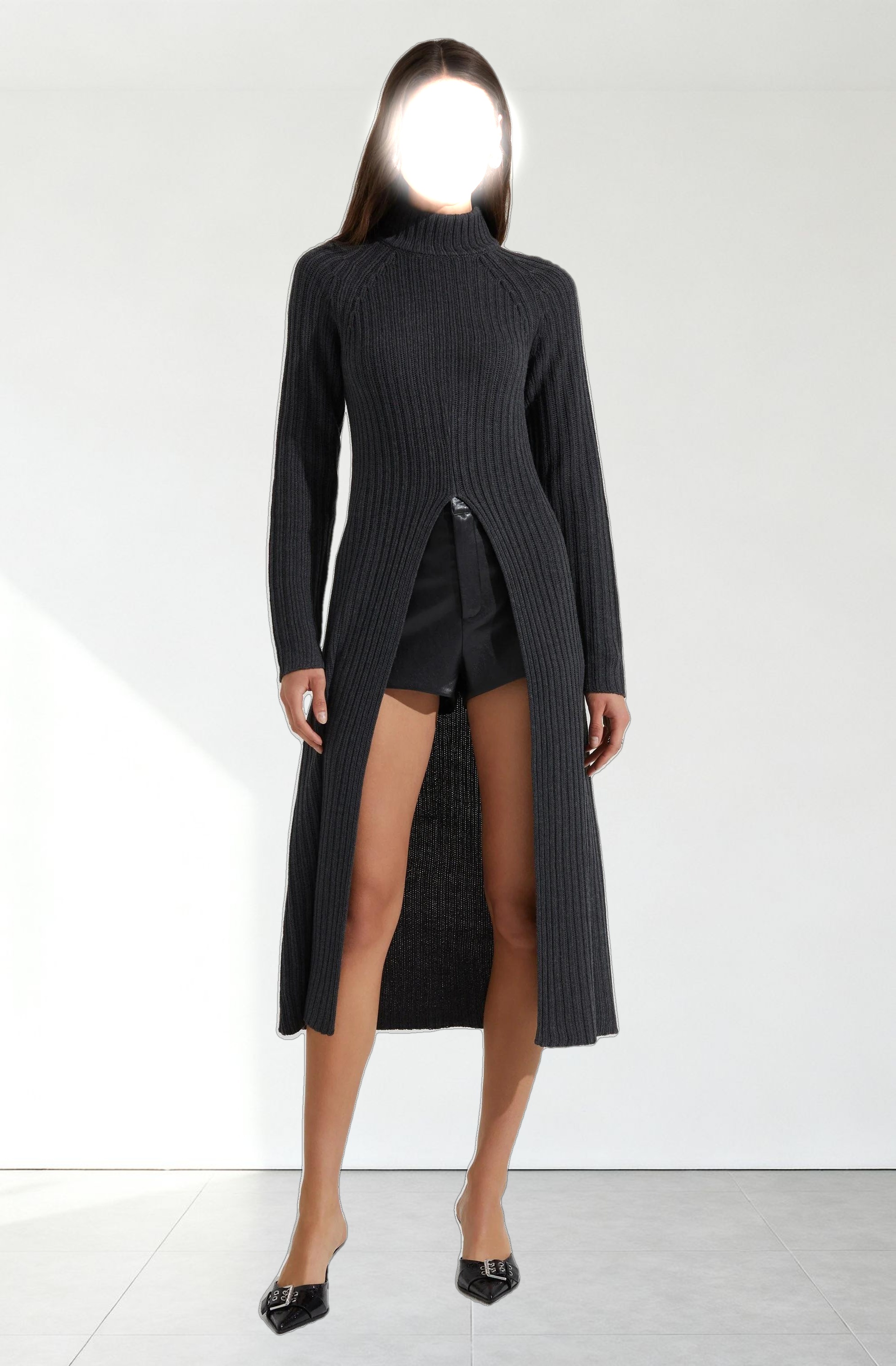 Estilo Mock Neck Slit Sweater