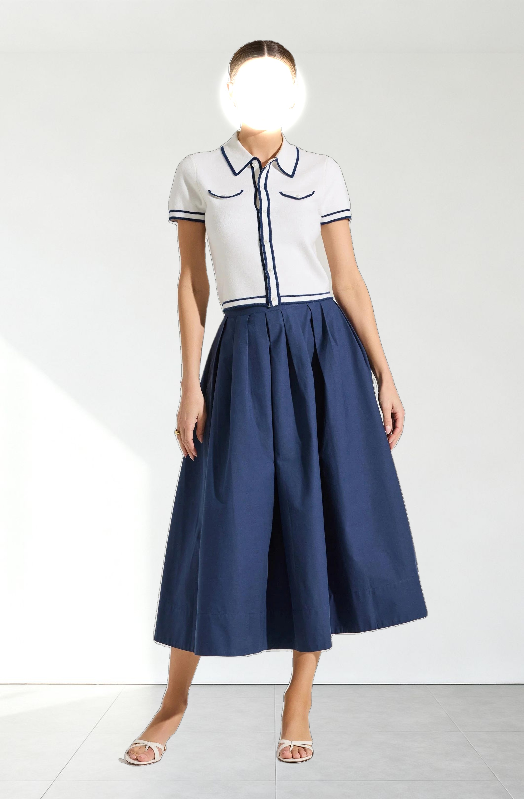 Full Flared Poplin Midi Skirt