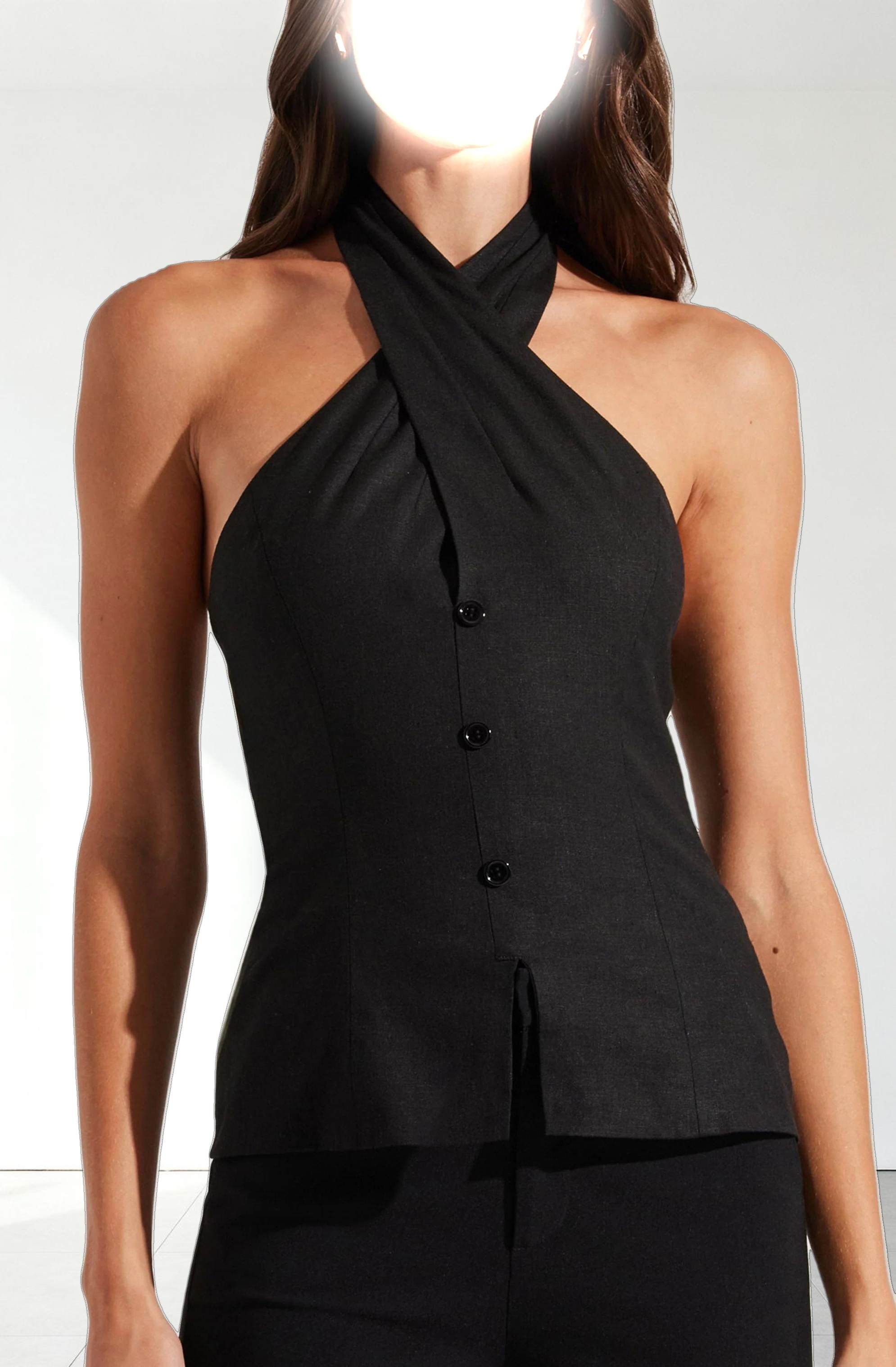 Yaritza Crossover Linen Blend Vest