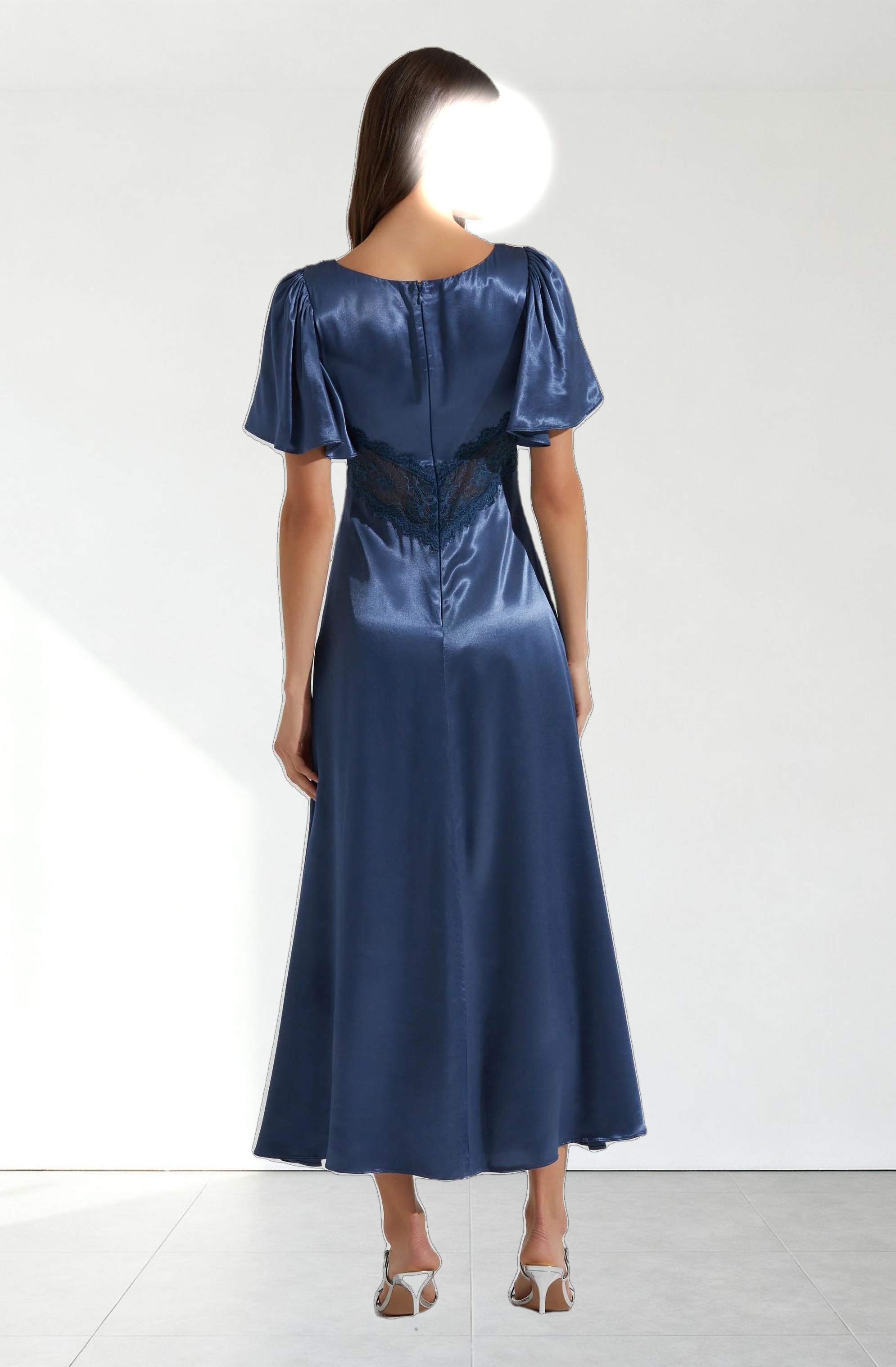 Aurelia Satin V-Neck Midi Dress