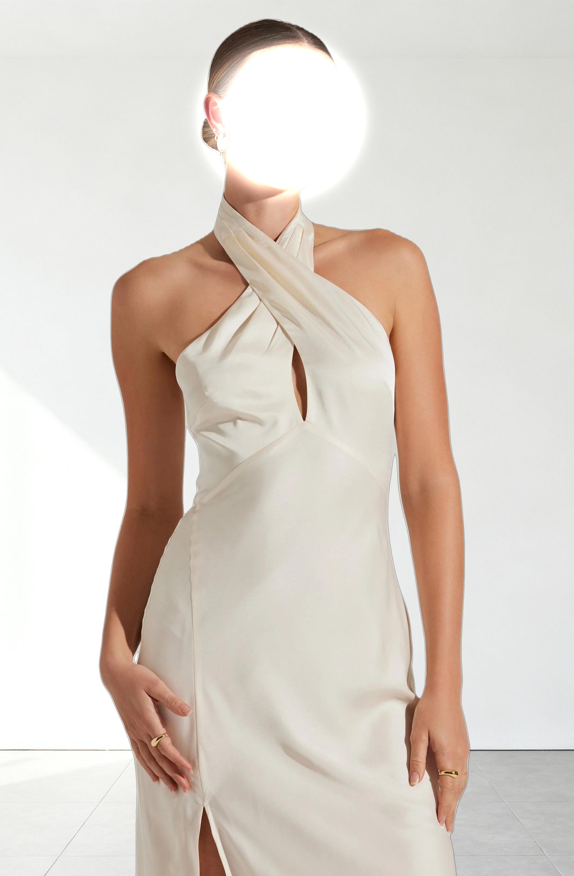 Marissa Satin Halter Neck Midi Dress