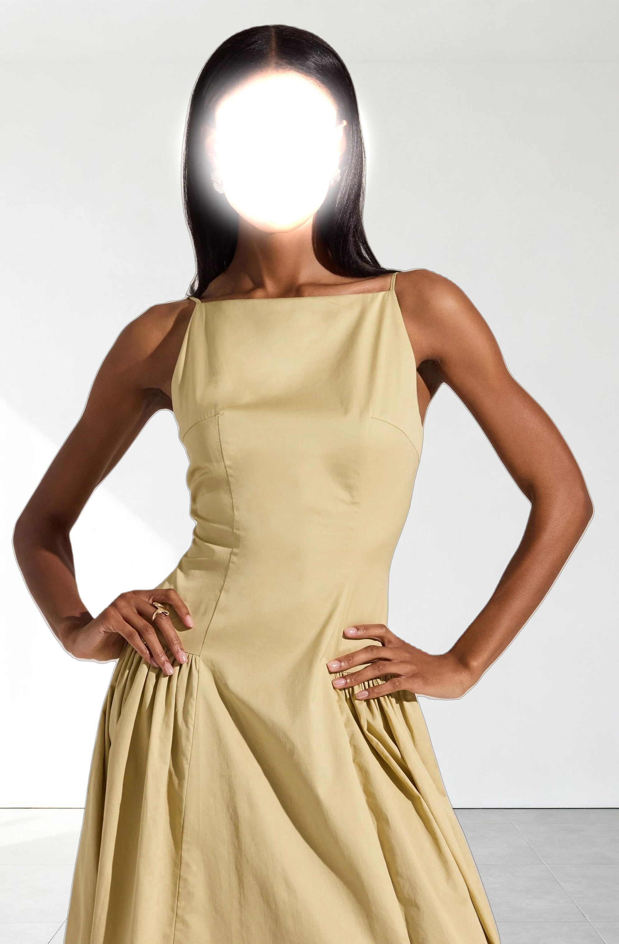 High Square Neck Midi Dress