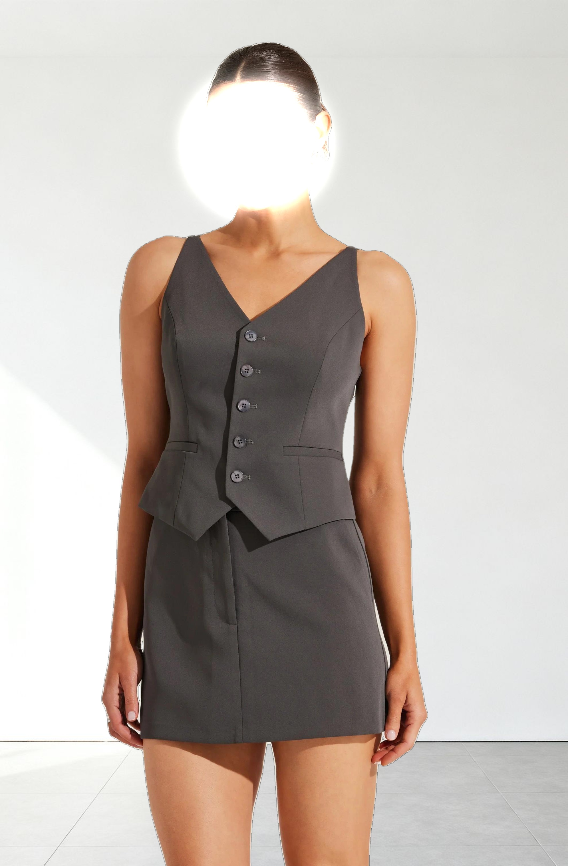 Tailored Button Up V-neck Vest