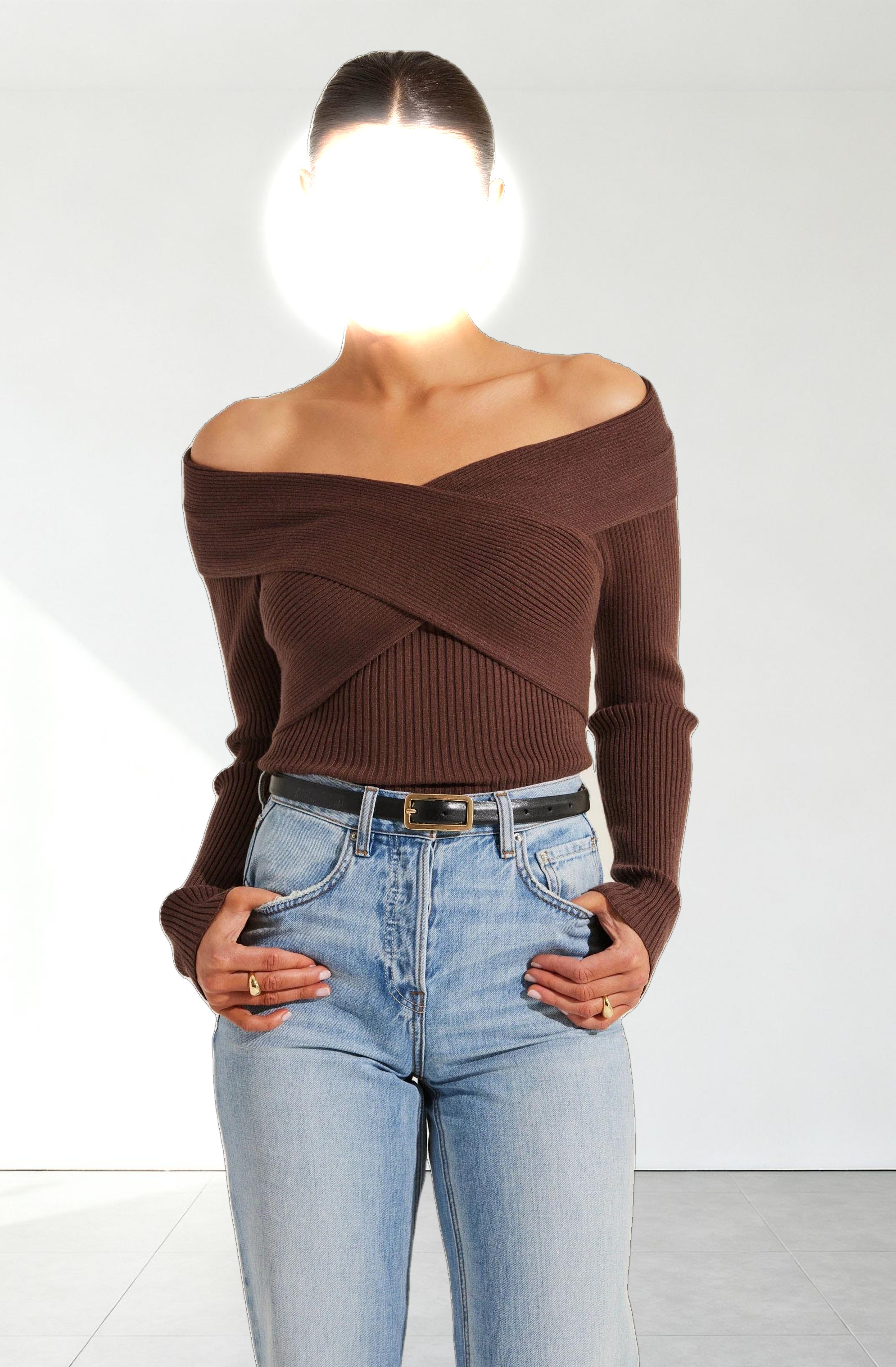 Off Shoulder Crossover Sweater