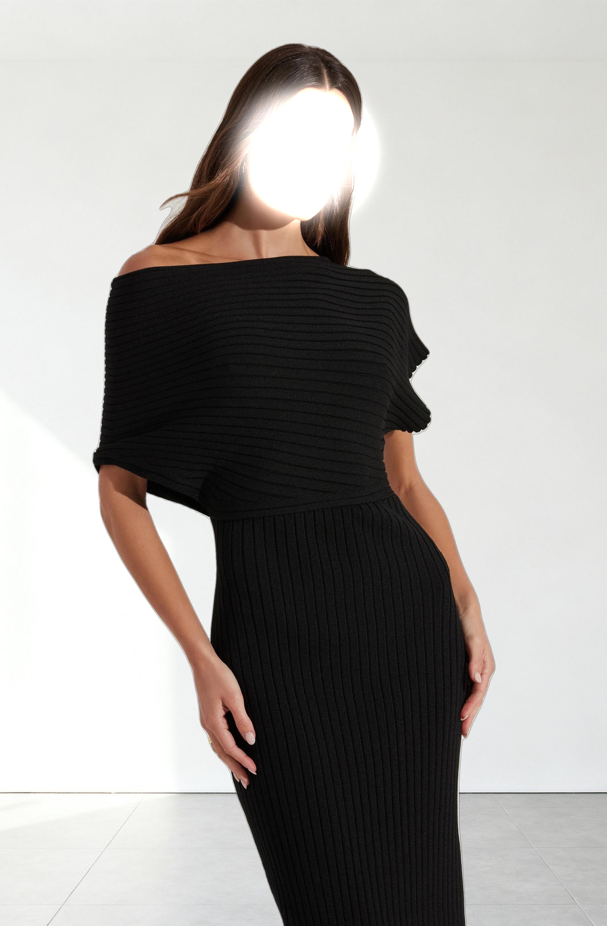 Off Shoulder Ribbed Sweater Dress