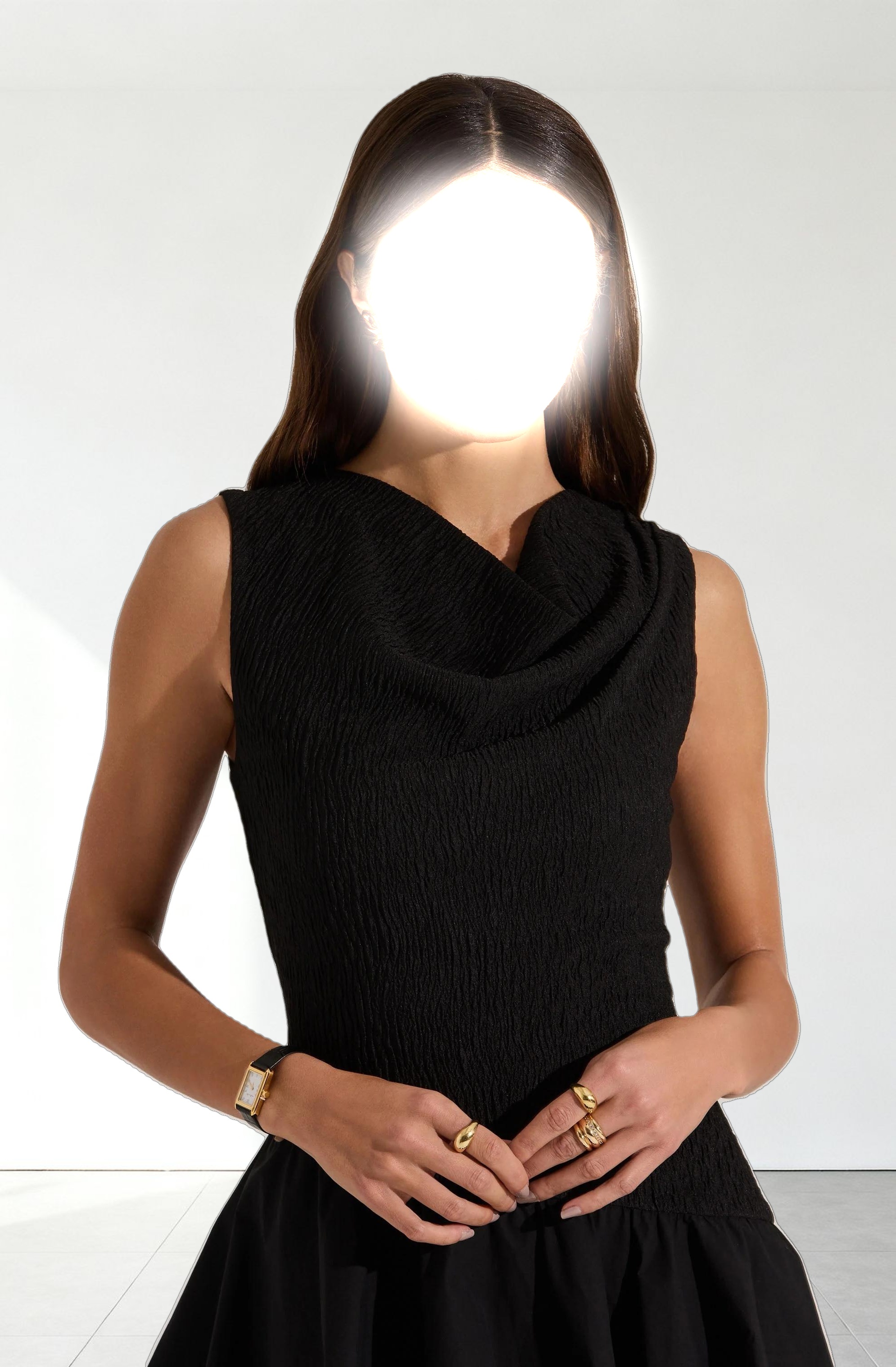 Cowl Neck Mixed Media Mini Dress