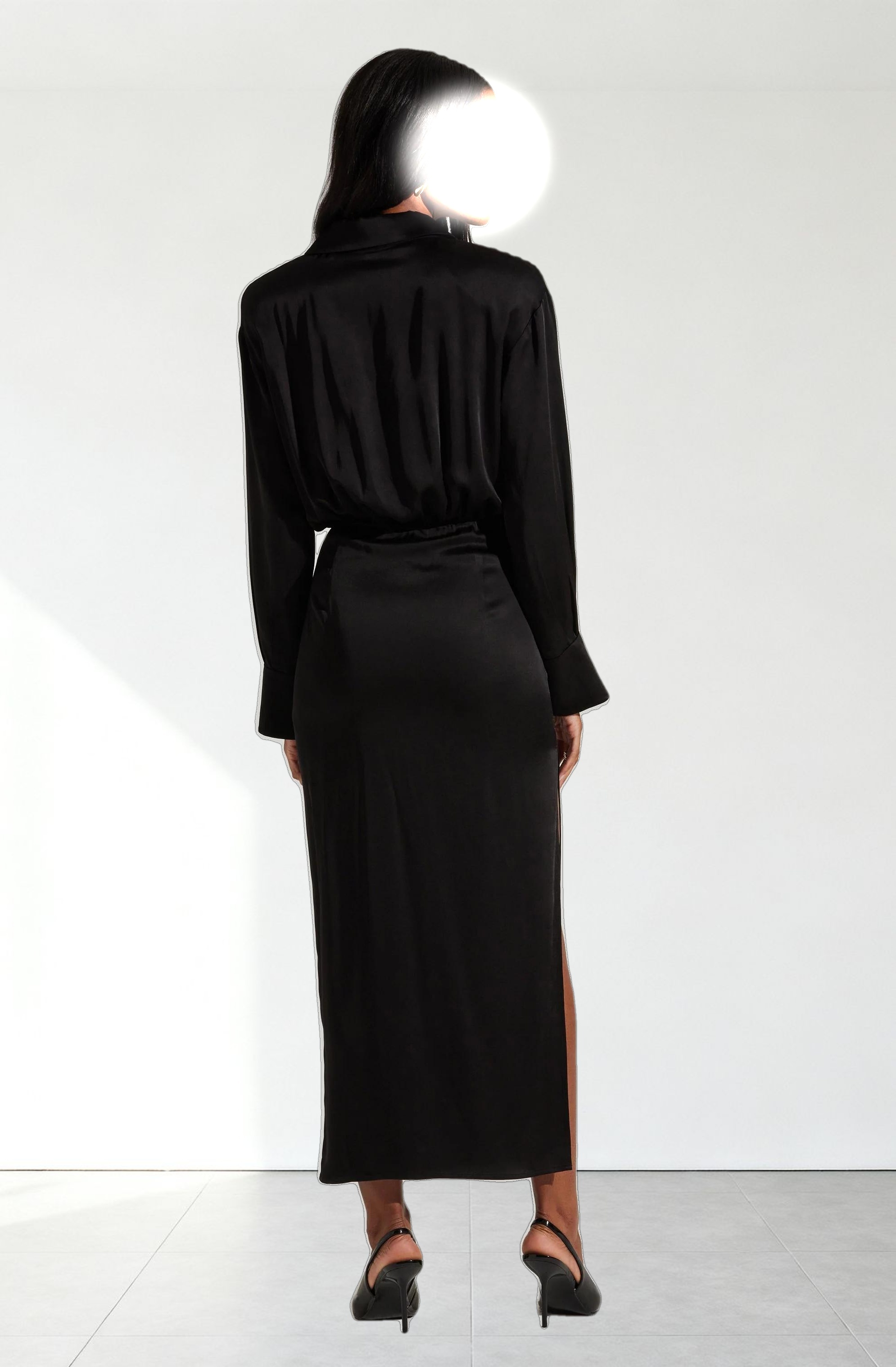 Elizabello Satin Midi Shirt Dress