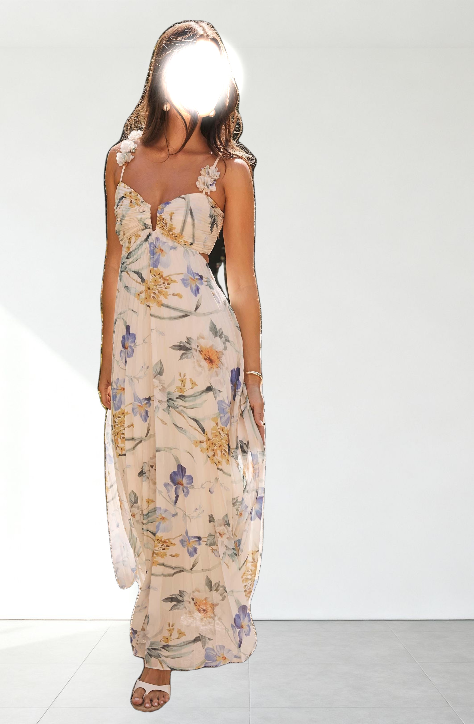 Emese Floral Pleated Maxi Dress