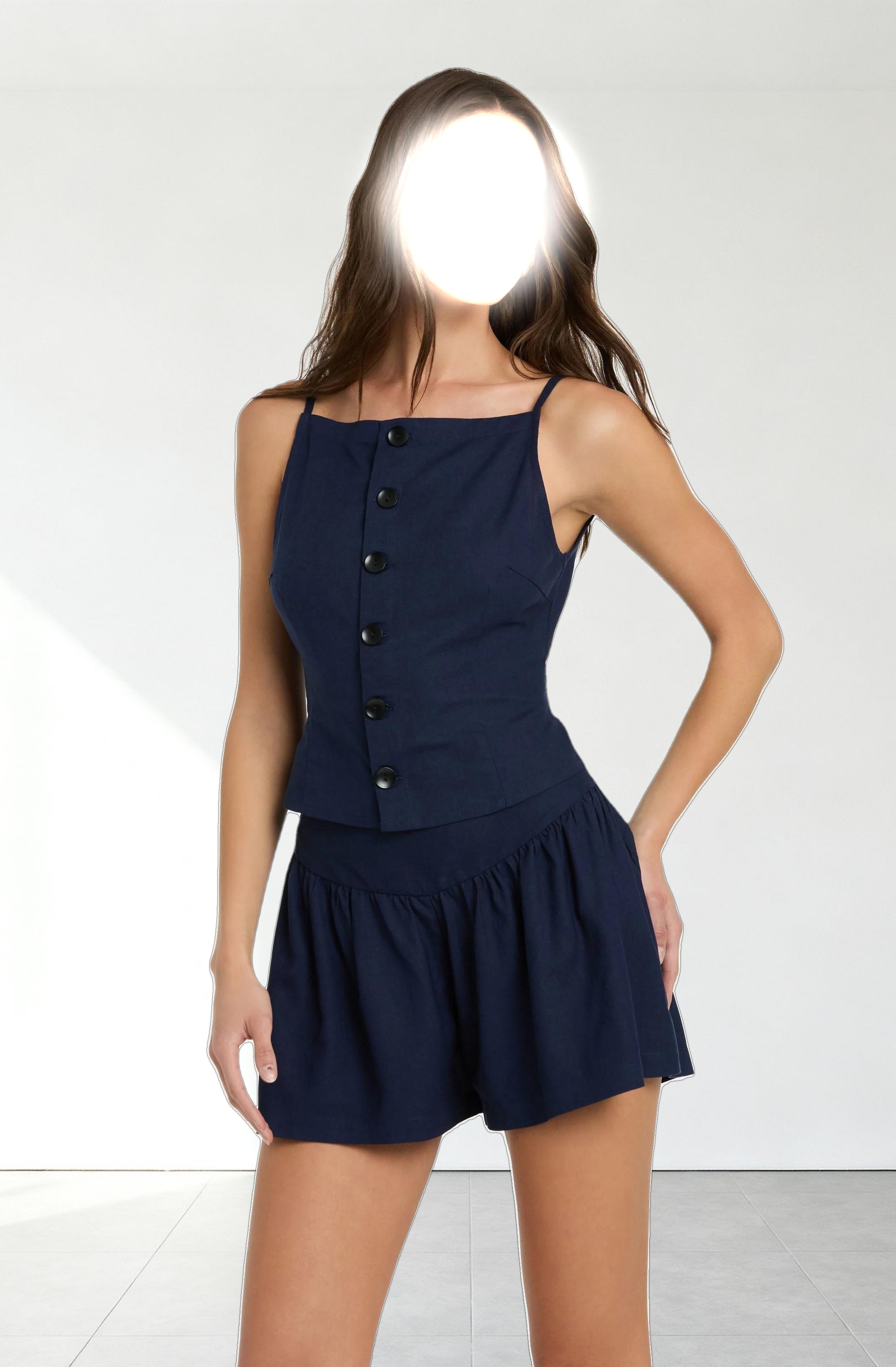 Linen-Blend Flared Shorts