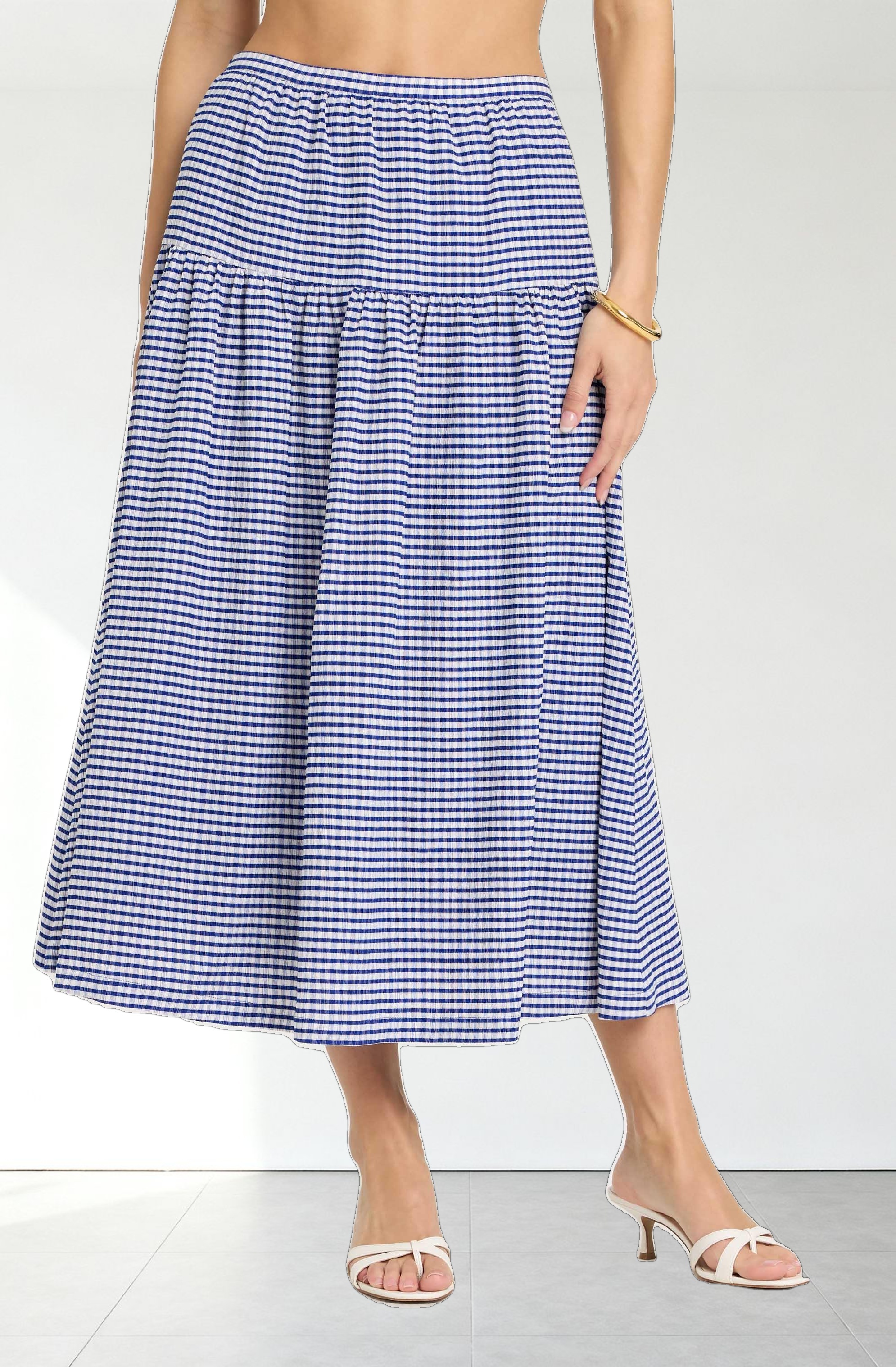 Drop Waist Gingham Midi Skirt