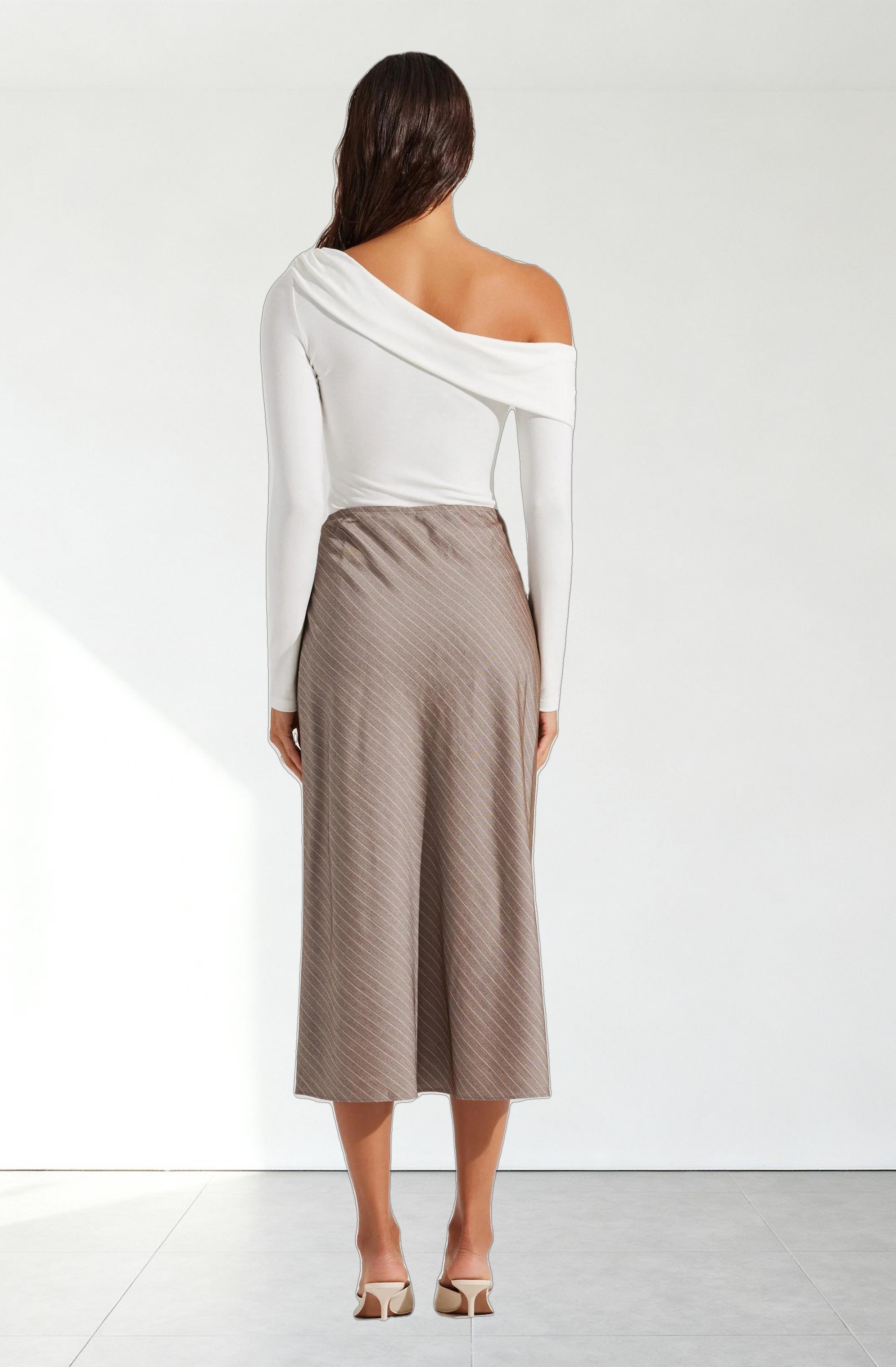 Striped Woven Midi Skirt