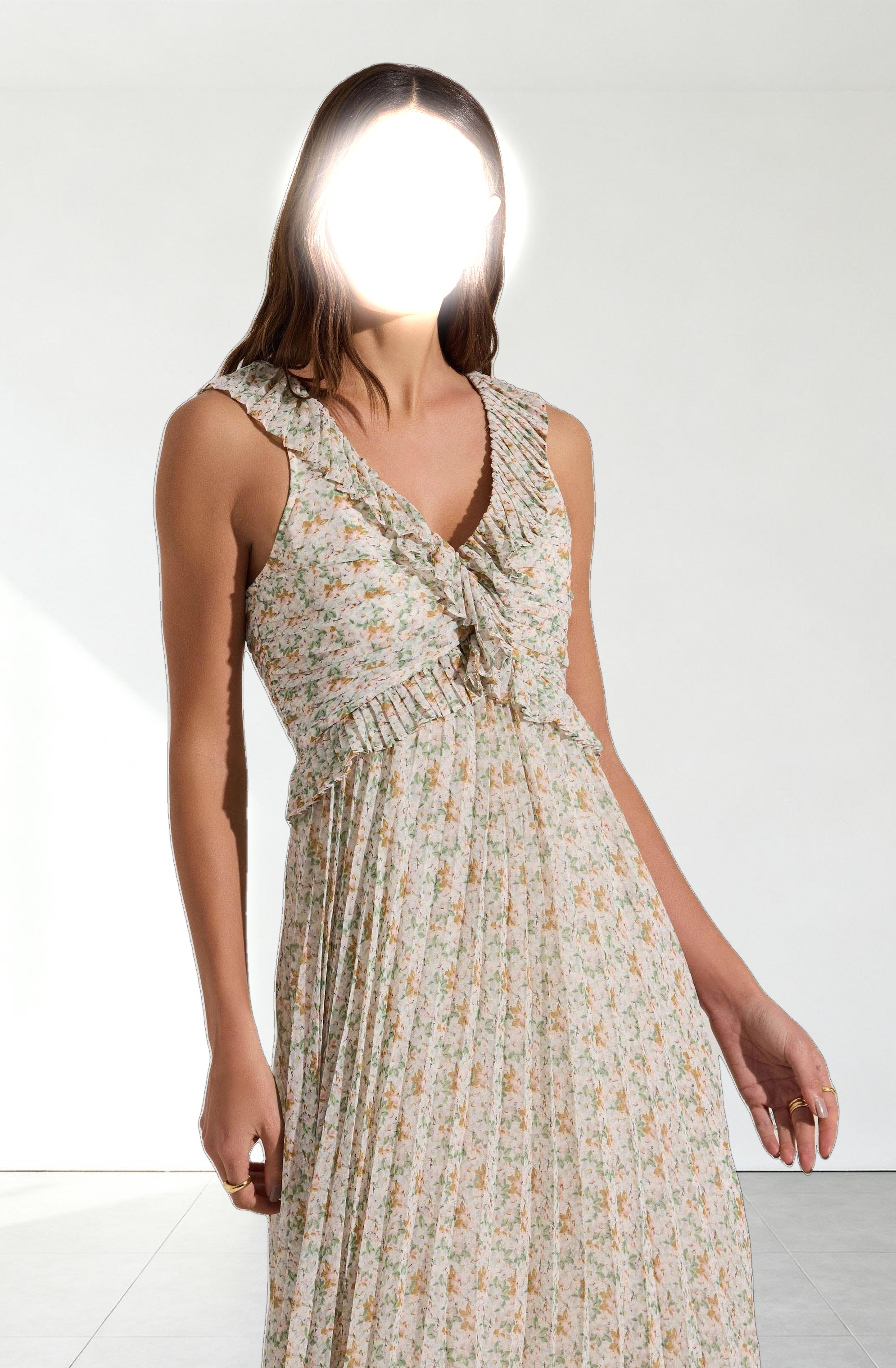 Floral Ruffle Pleated Midi Dress