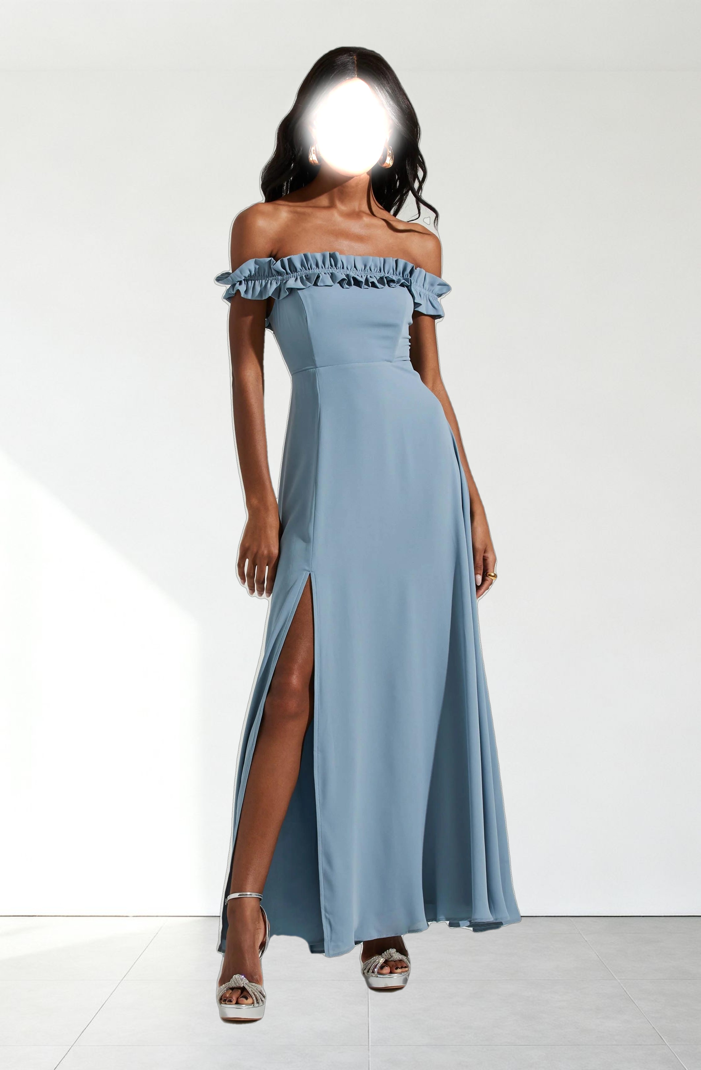 Venetia Off Shoulder Ruffle Trim Maxi Dress