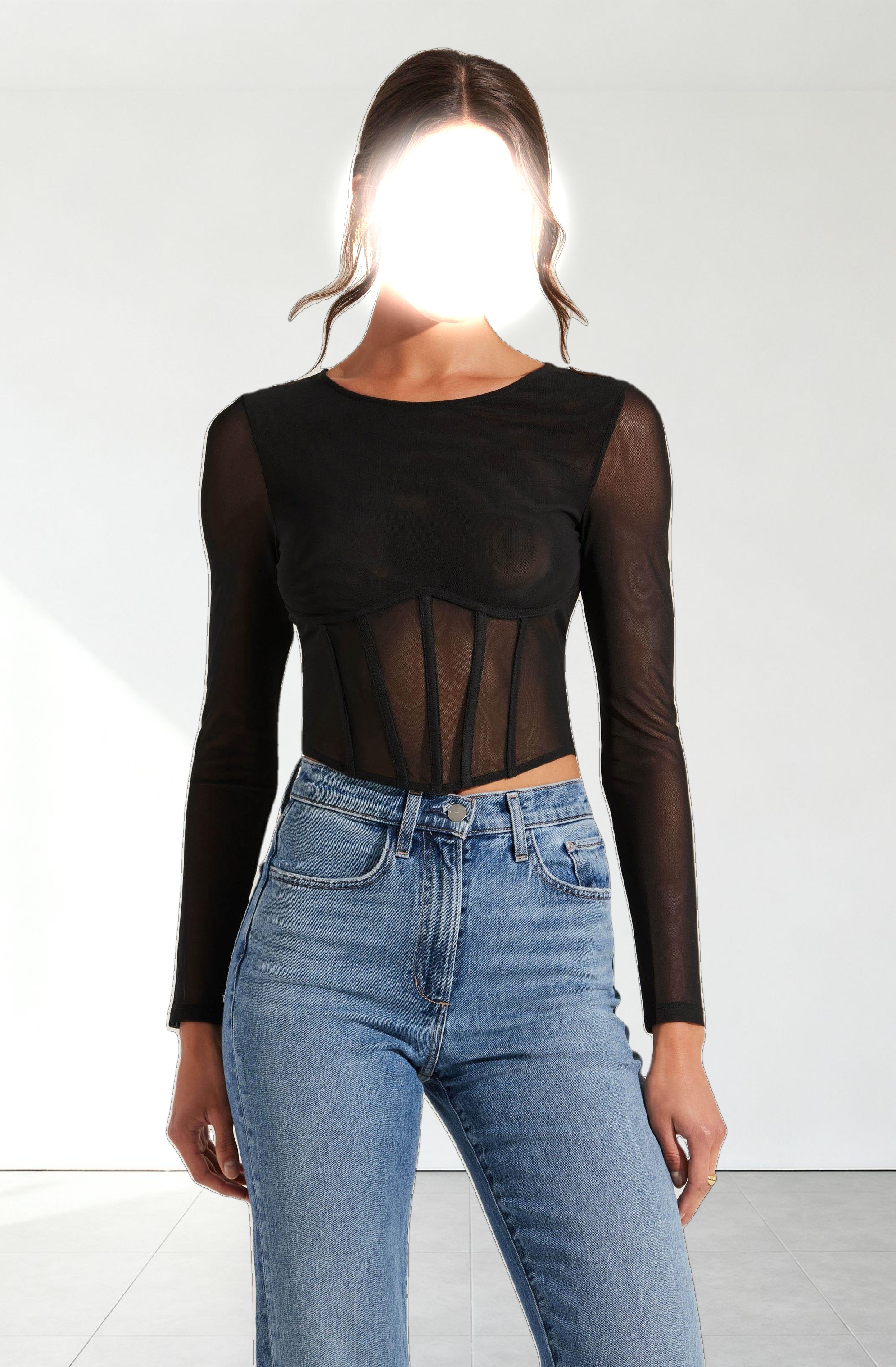 Long Sleeve Mesh Corset Top