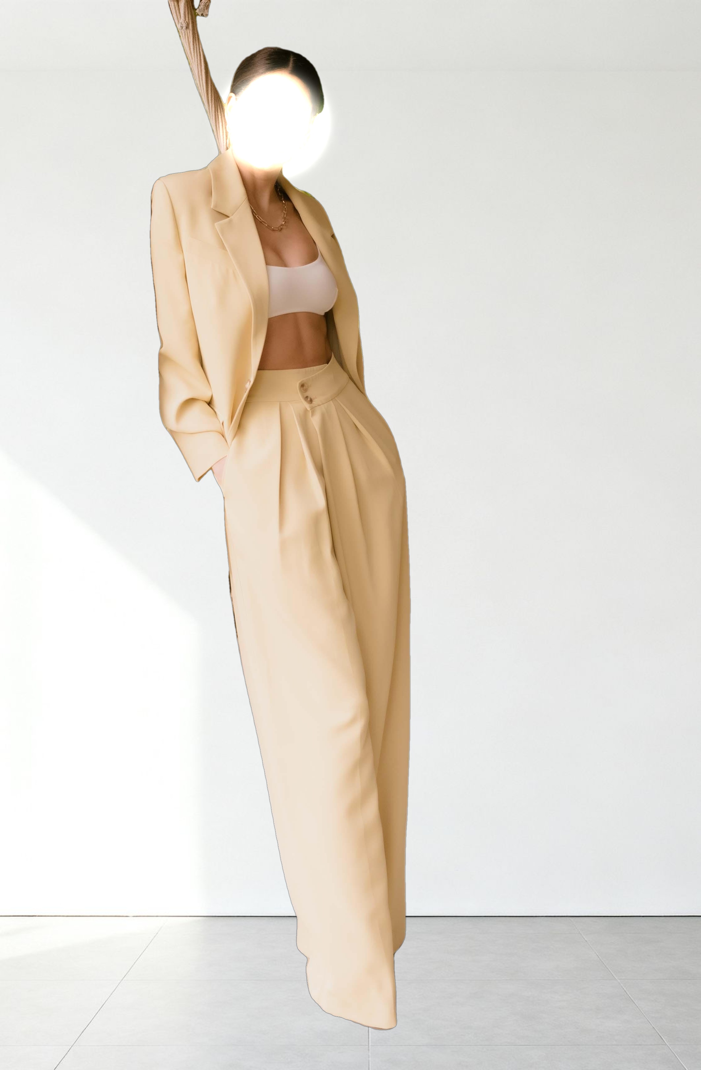 Boyfriend Criss Cross Pleated Wide Leg Pants
