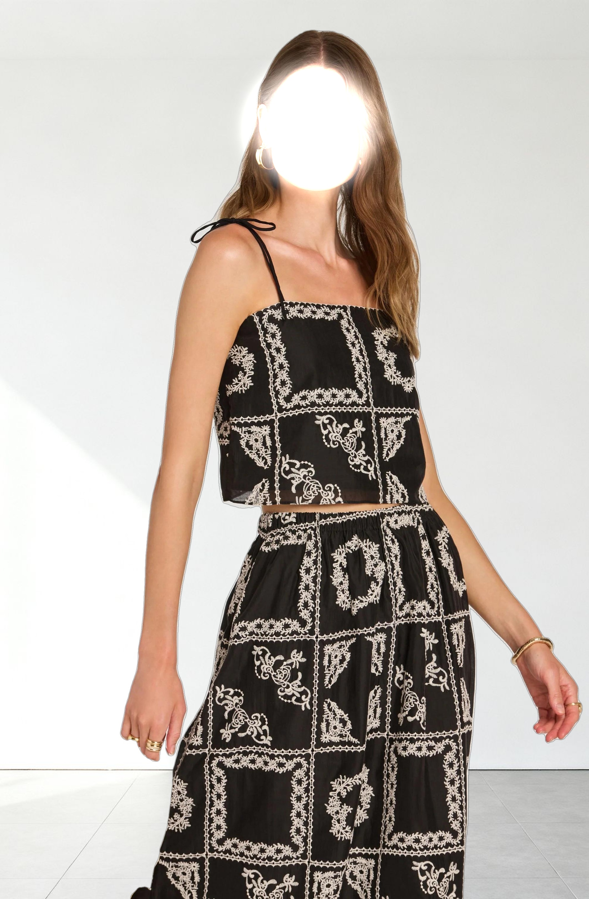 Embroidered Cutwork Midi Skirt