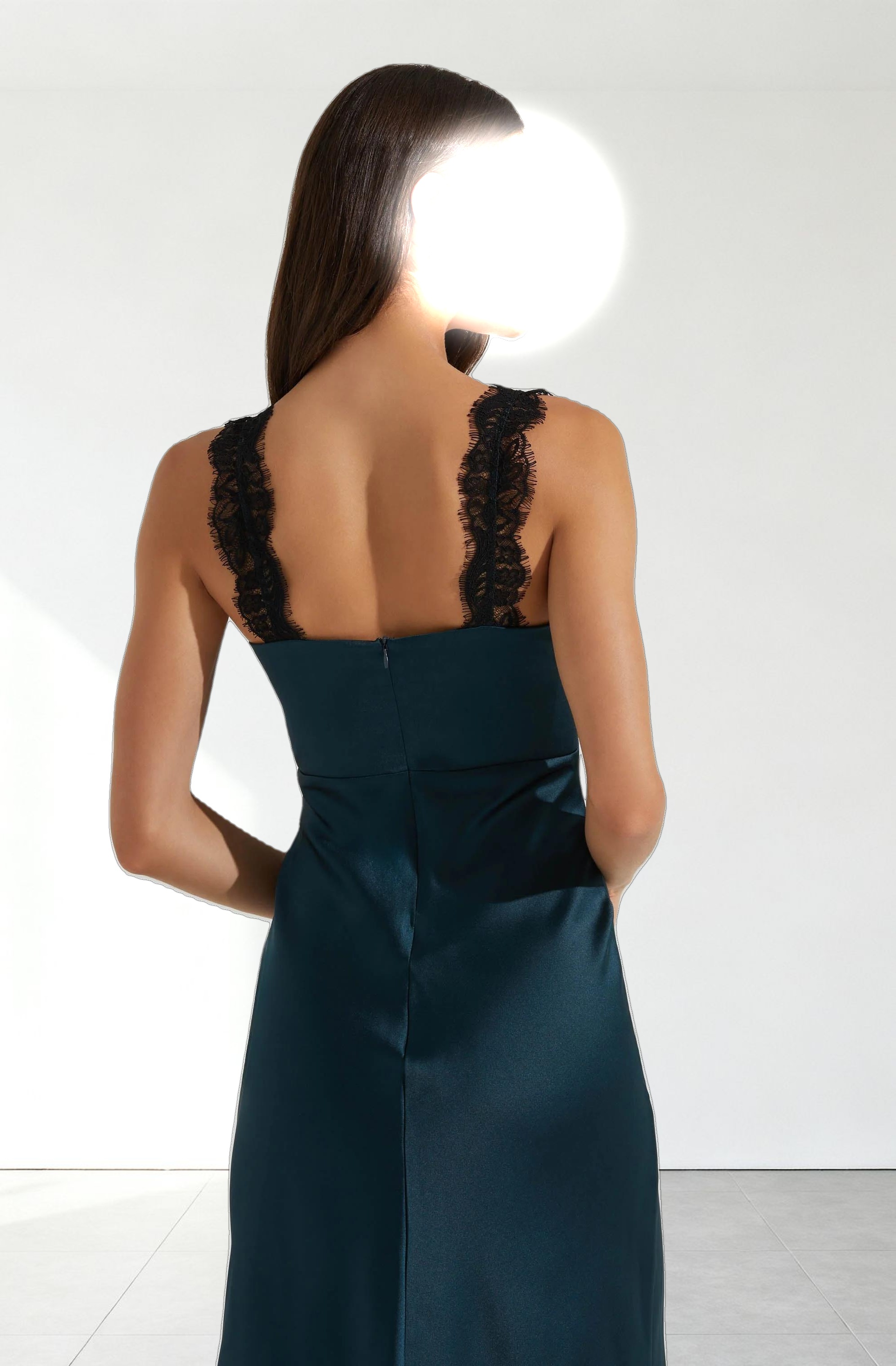 Eirene Satin Lace Trim Dress