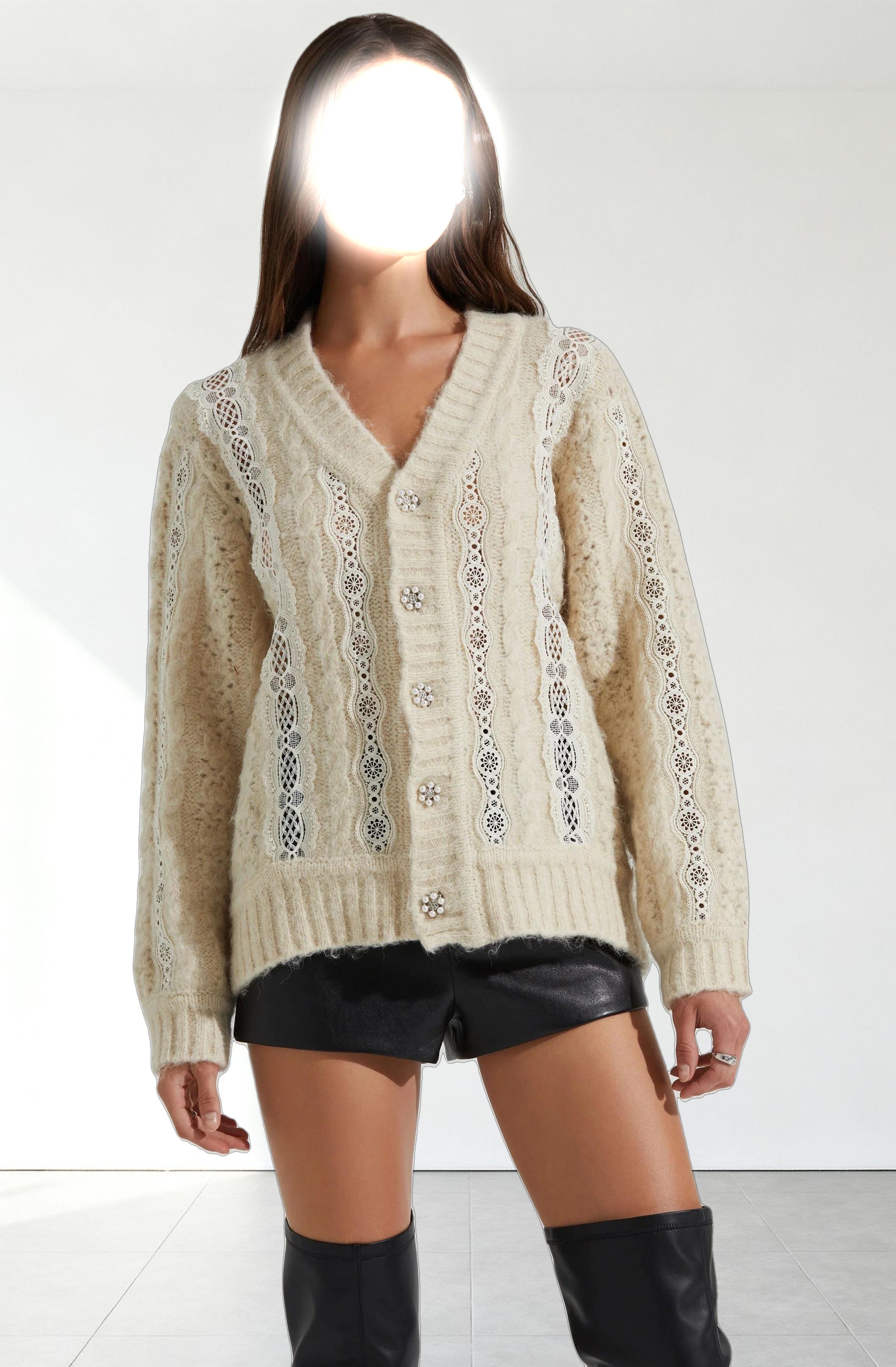 Nesmarie Lace Embellished Cardigan