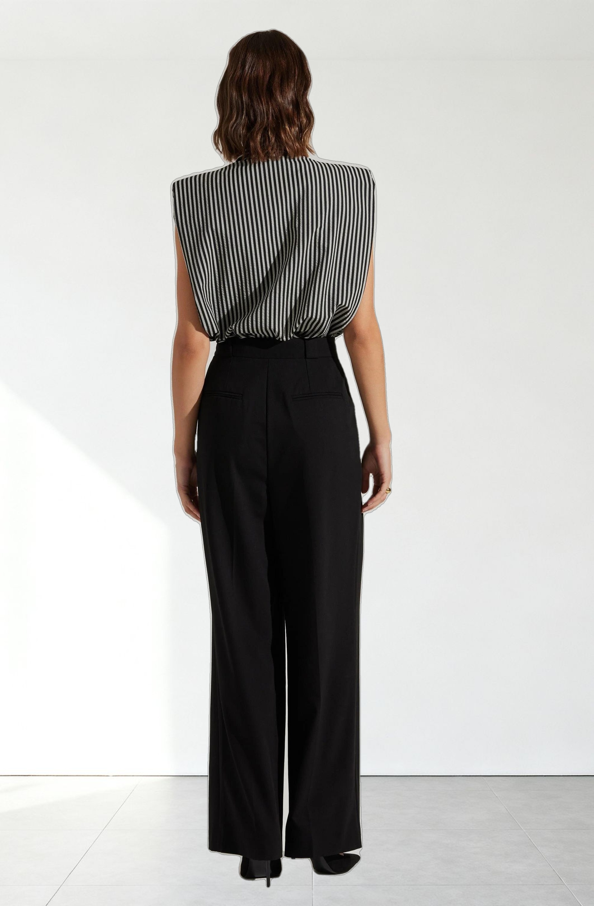 Elswyth Padded Shoulder Button-Up Top