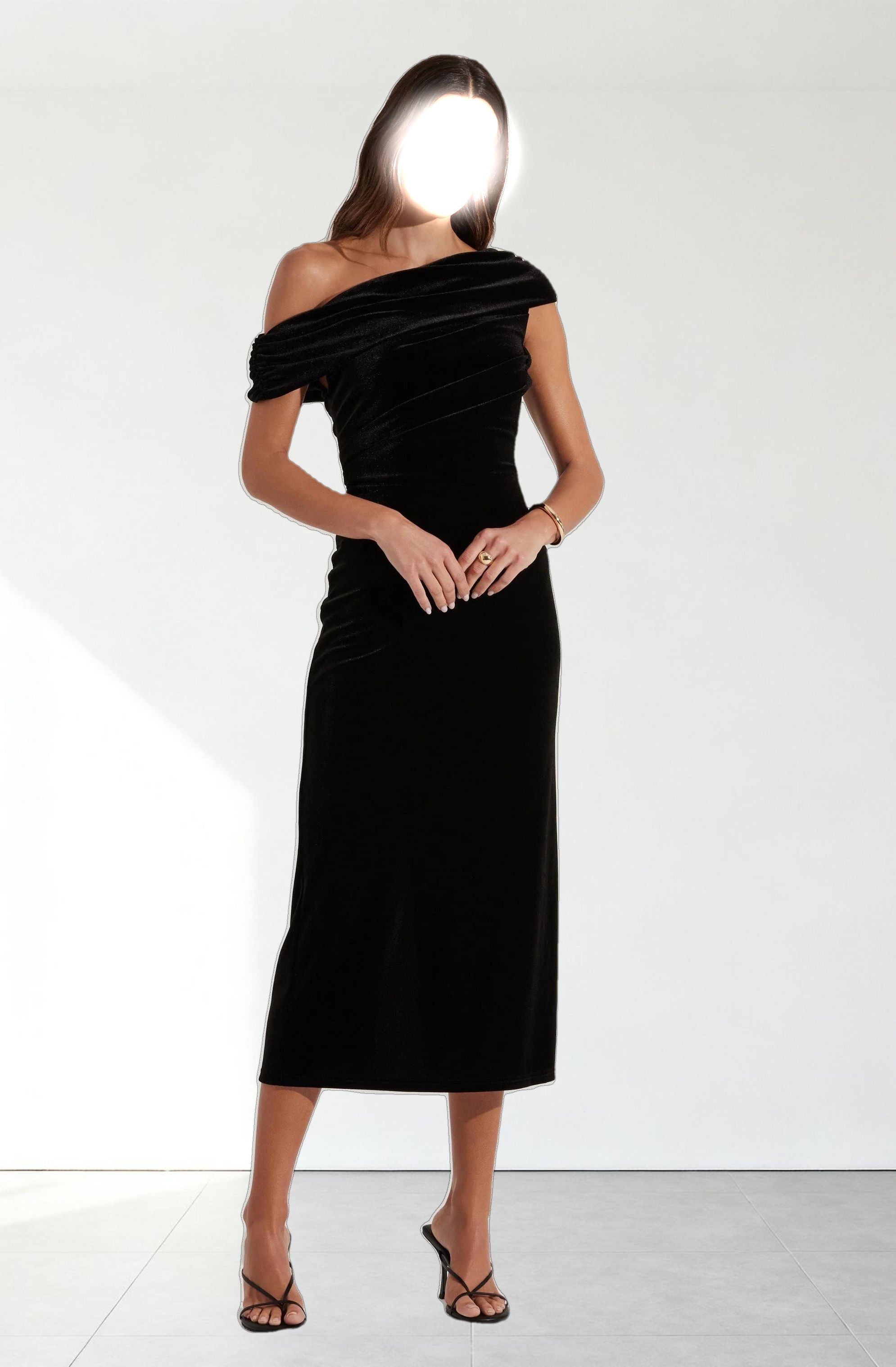 Velvet Off Shoulder Midi Dress