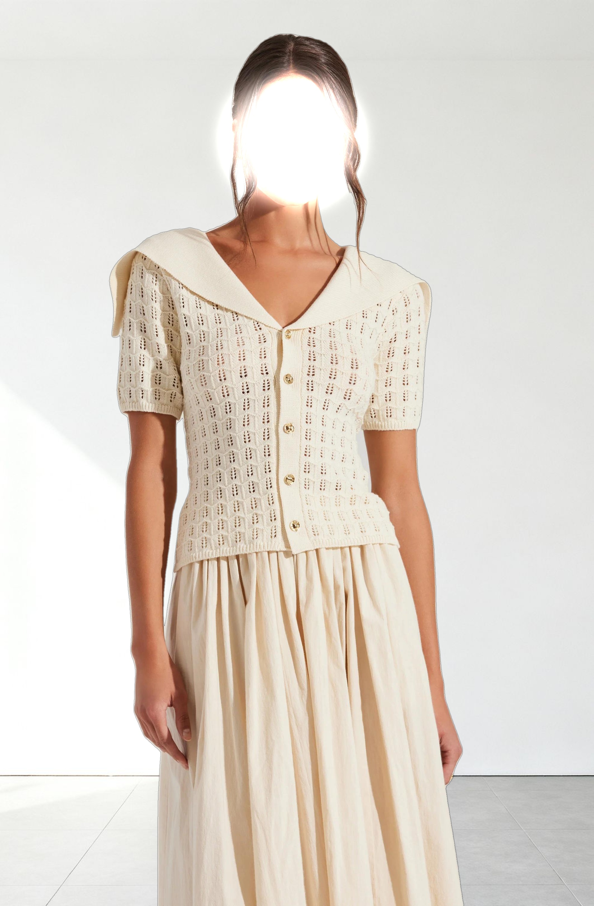 Analissa Pointelle Sailor Collar Cardigan