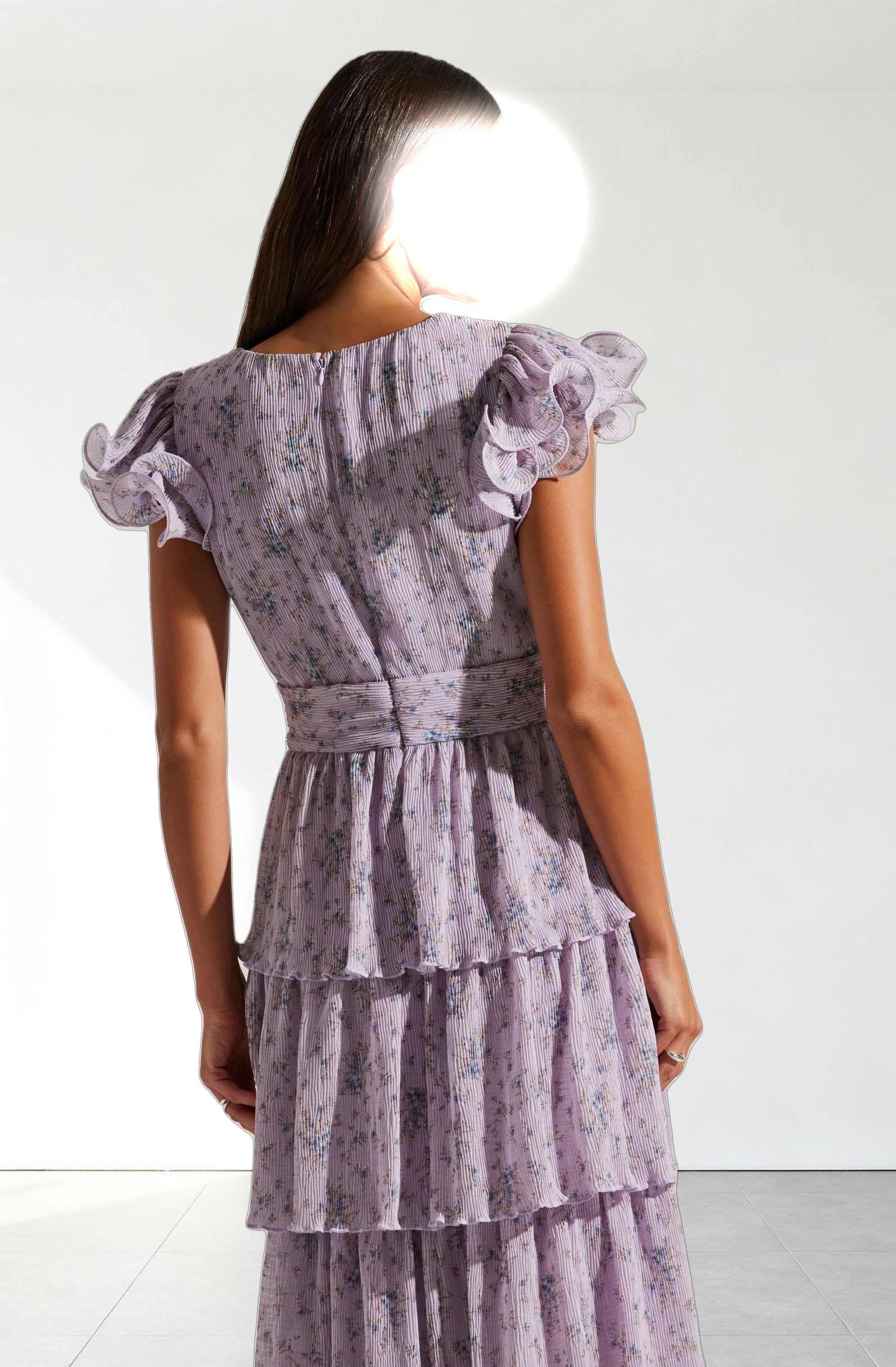 Emporia Floral Pleated Tiered Midi Dress