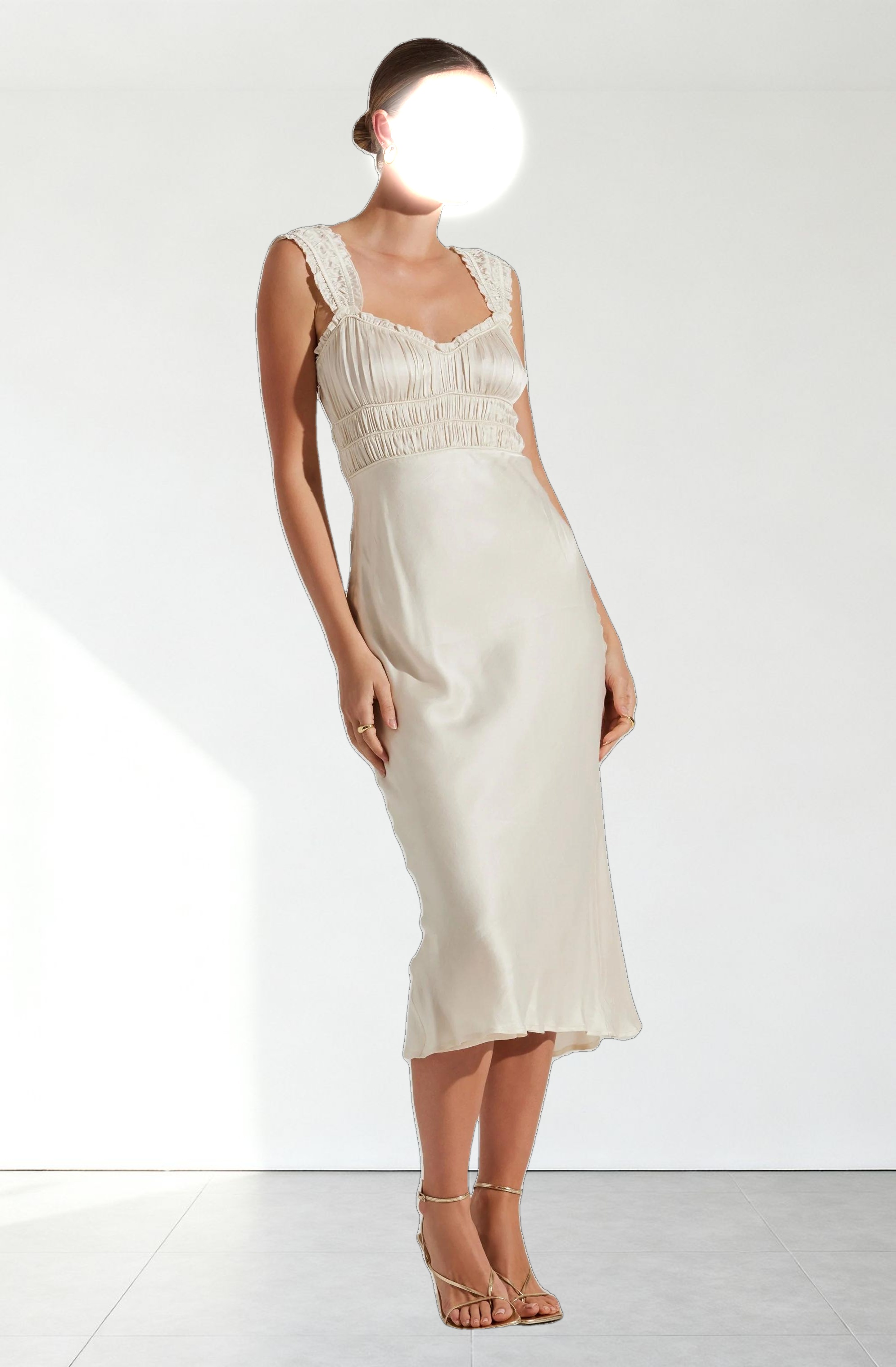 Enola Satin Smocked Midi Dress