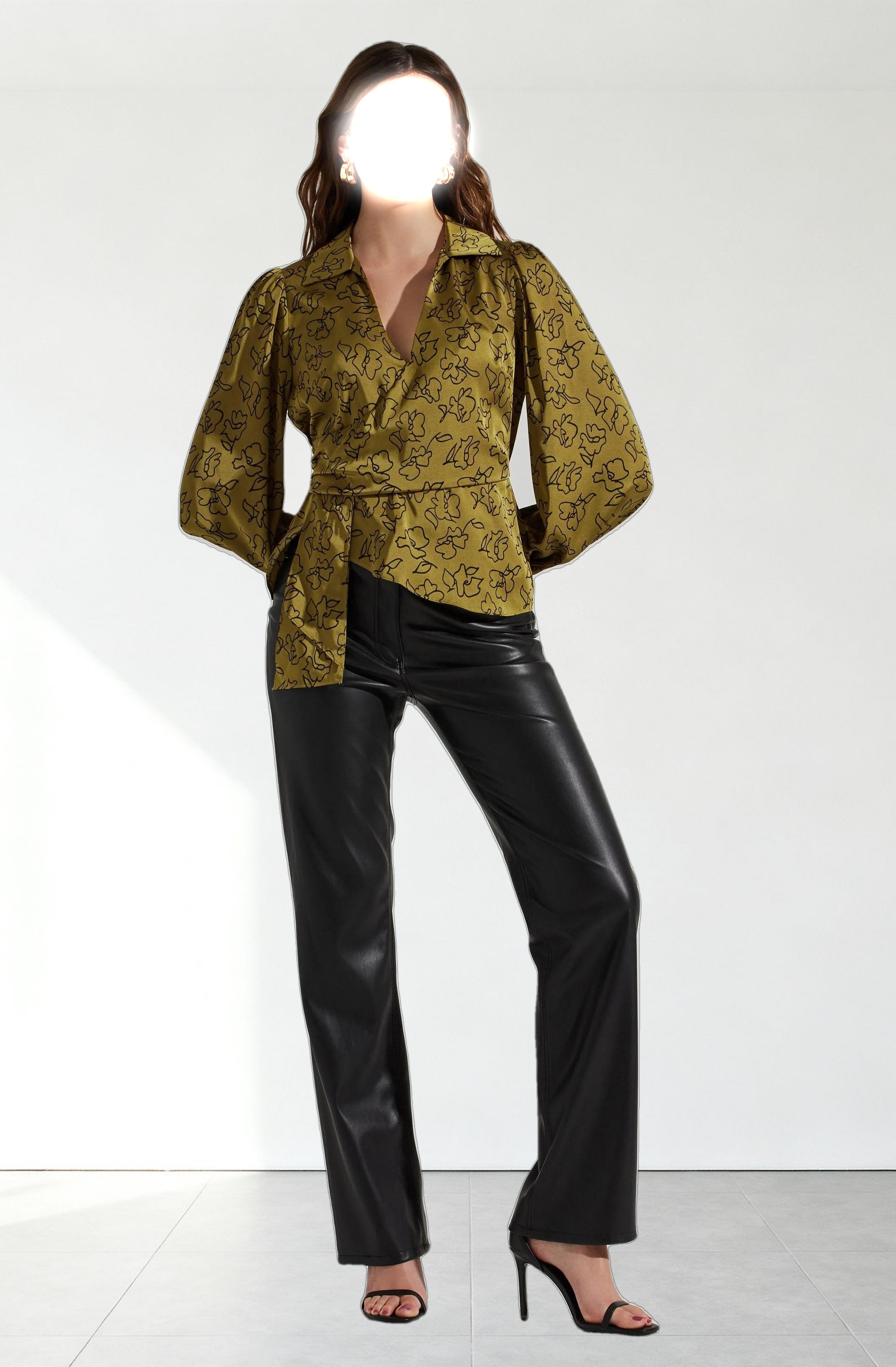 Asymmetrical Collared Floral Wrap Top