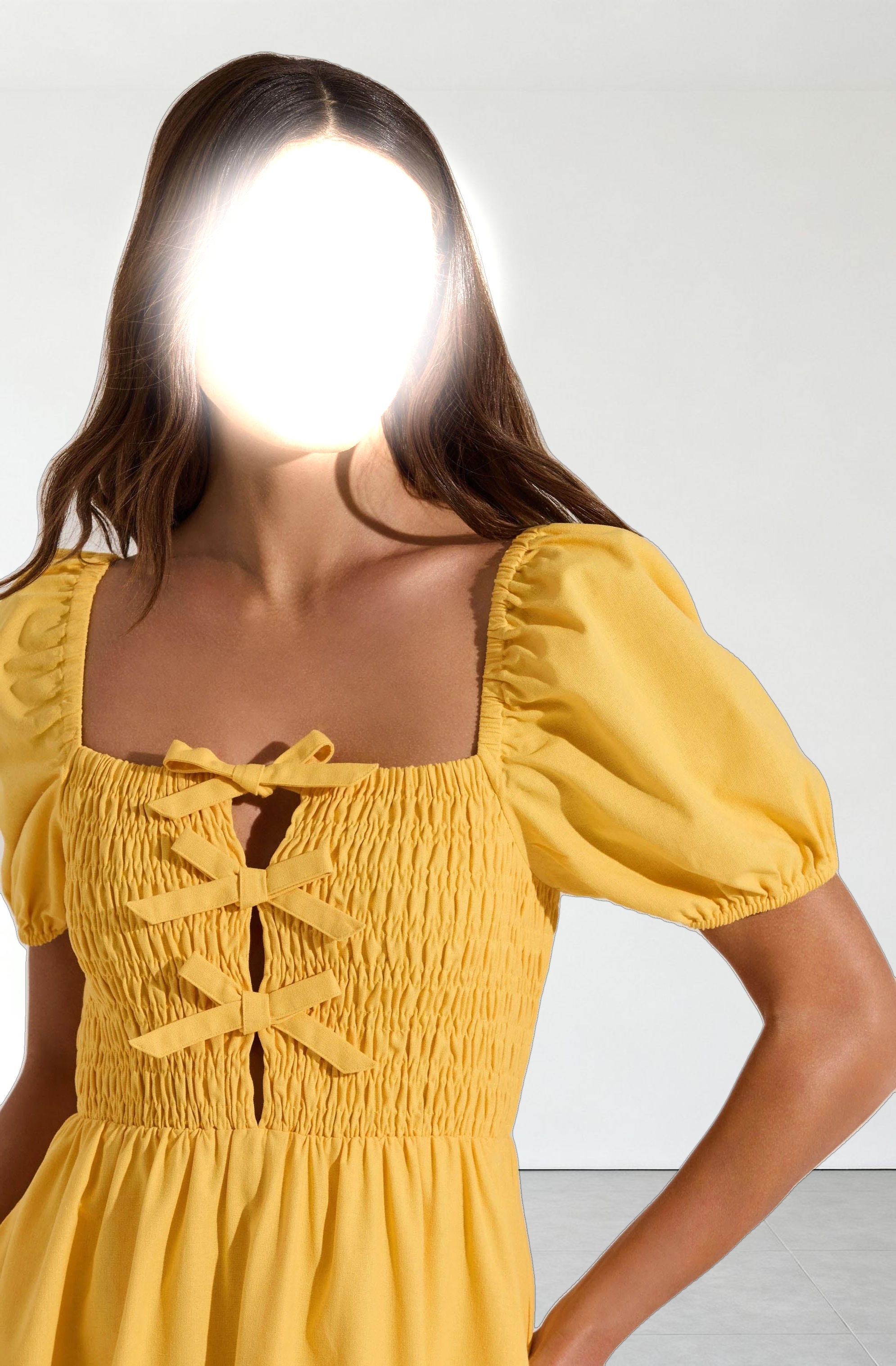 Smocked Bow Midi Dress