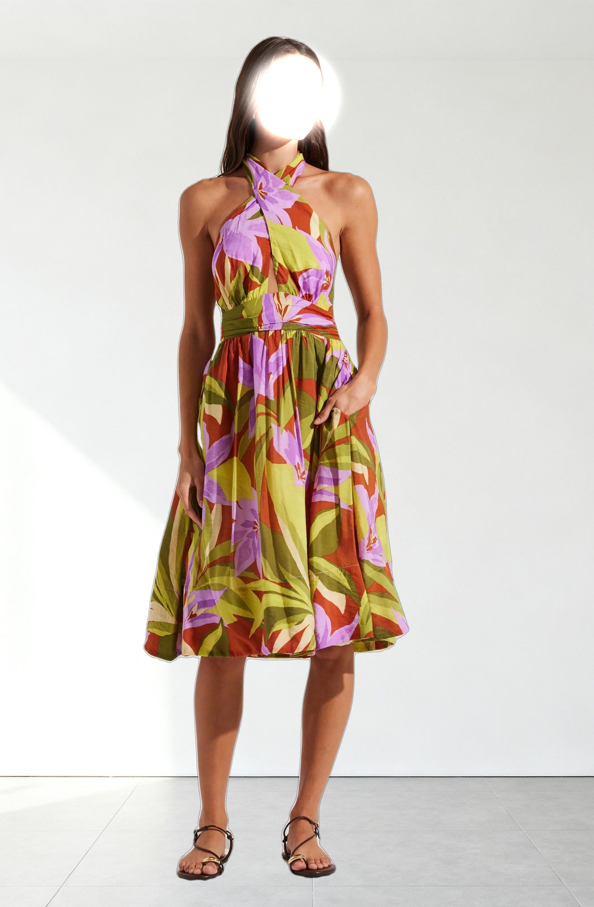 Kalia Crossover Halter Midi Dress