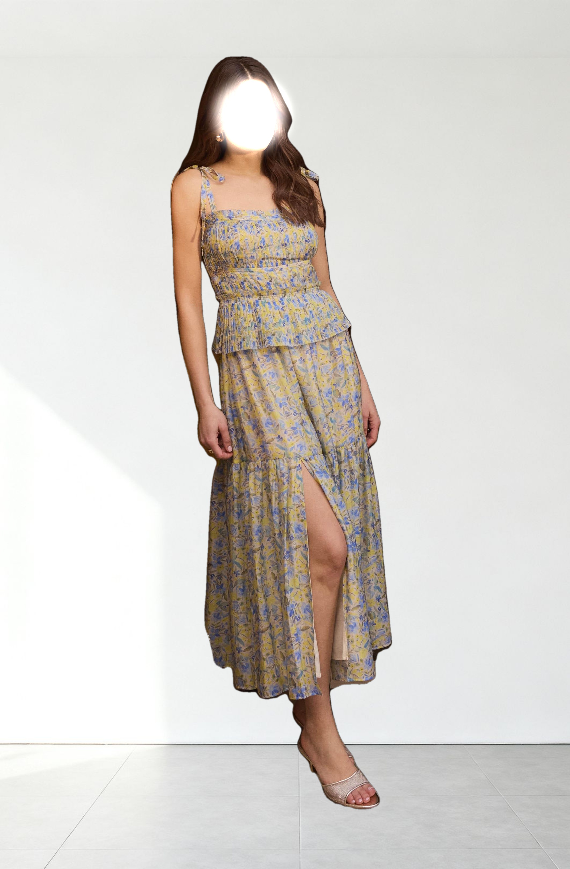 Ethelind Floral Pleated Maxi Dress