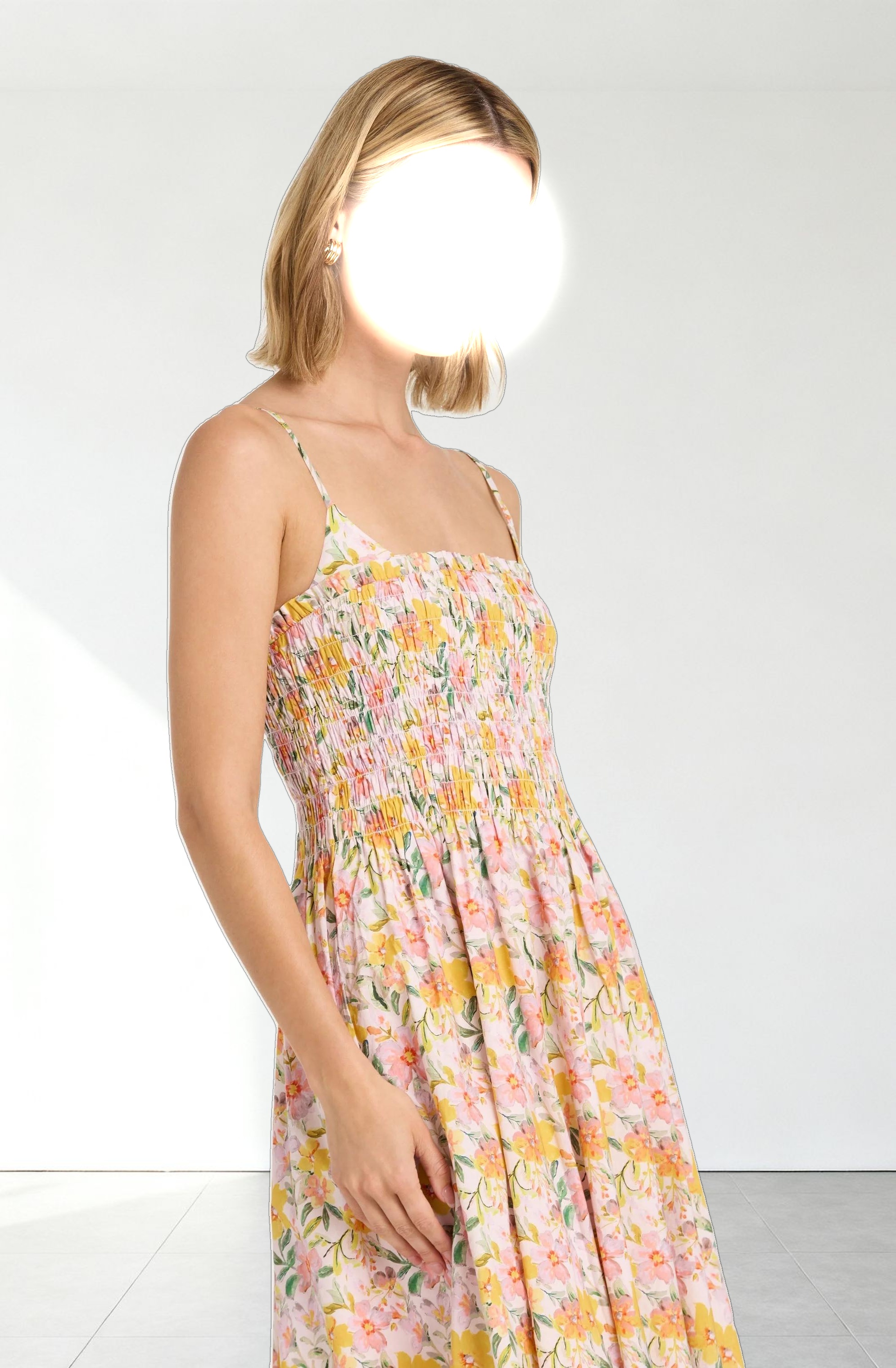 Smocked Floral Midi Dress