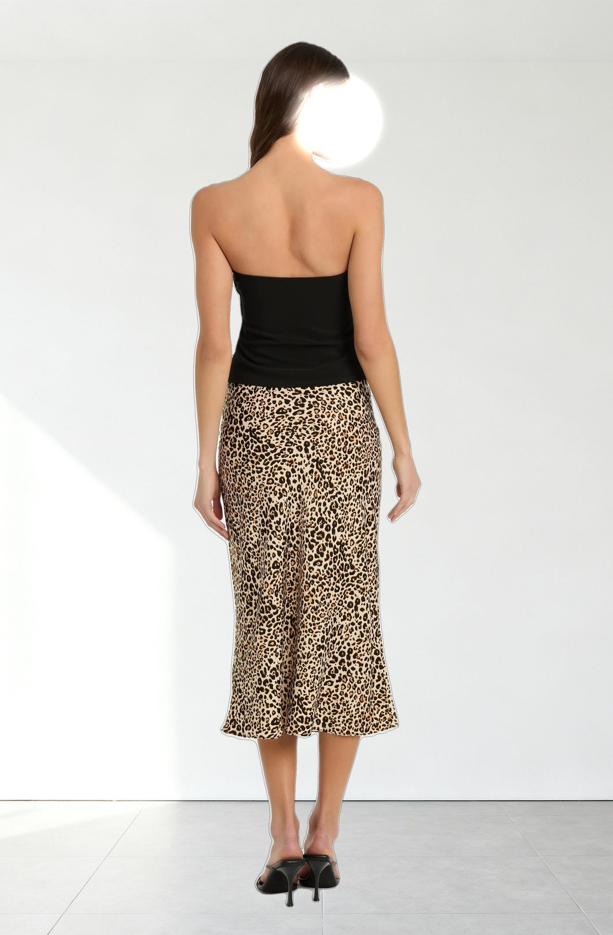 Satin Leopard Print Midi Skirt