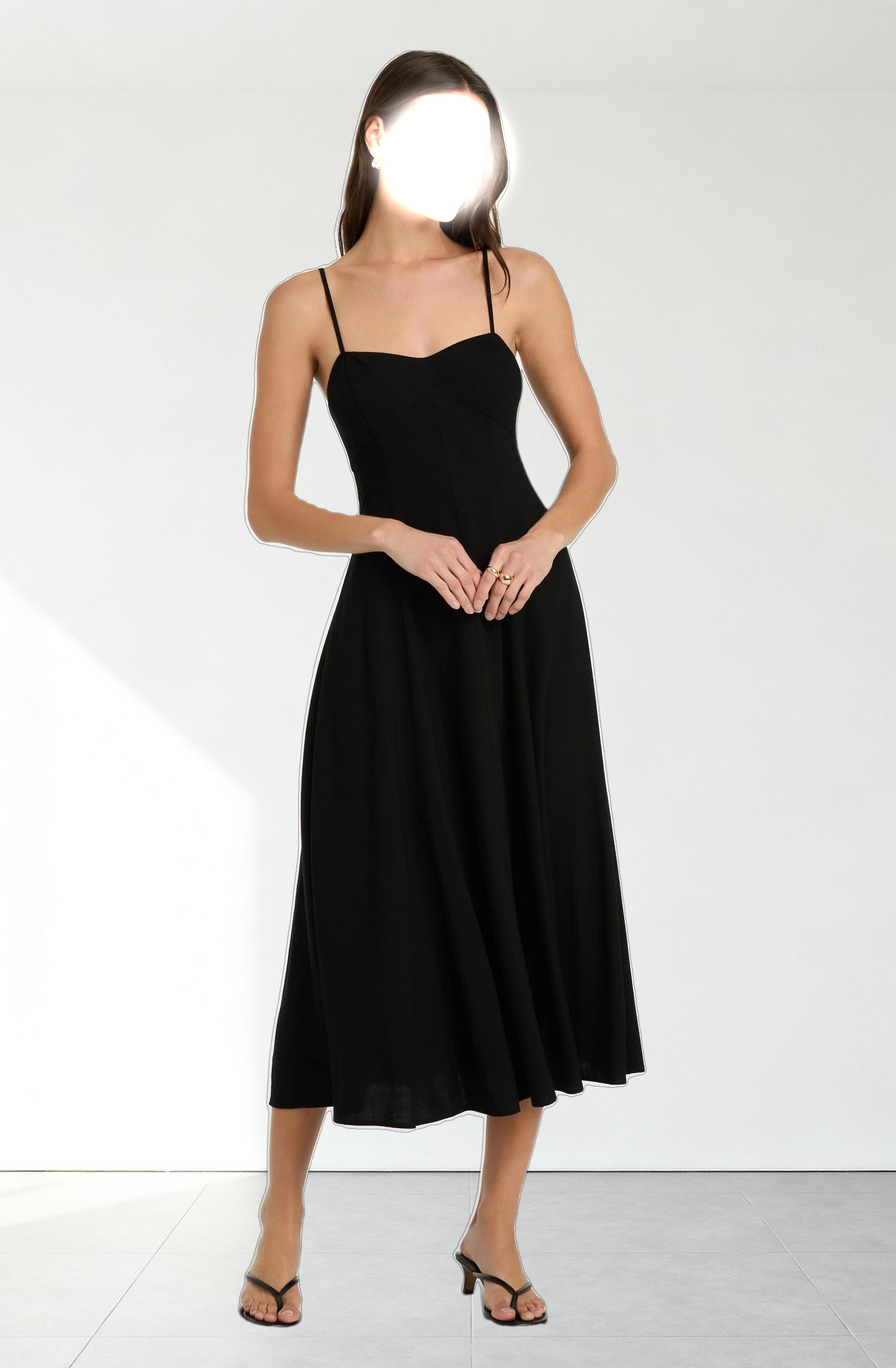 Linen-Blend A-Line Midi Dress