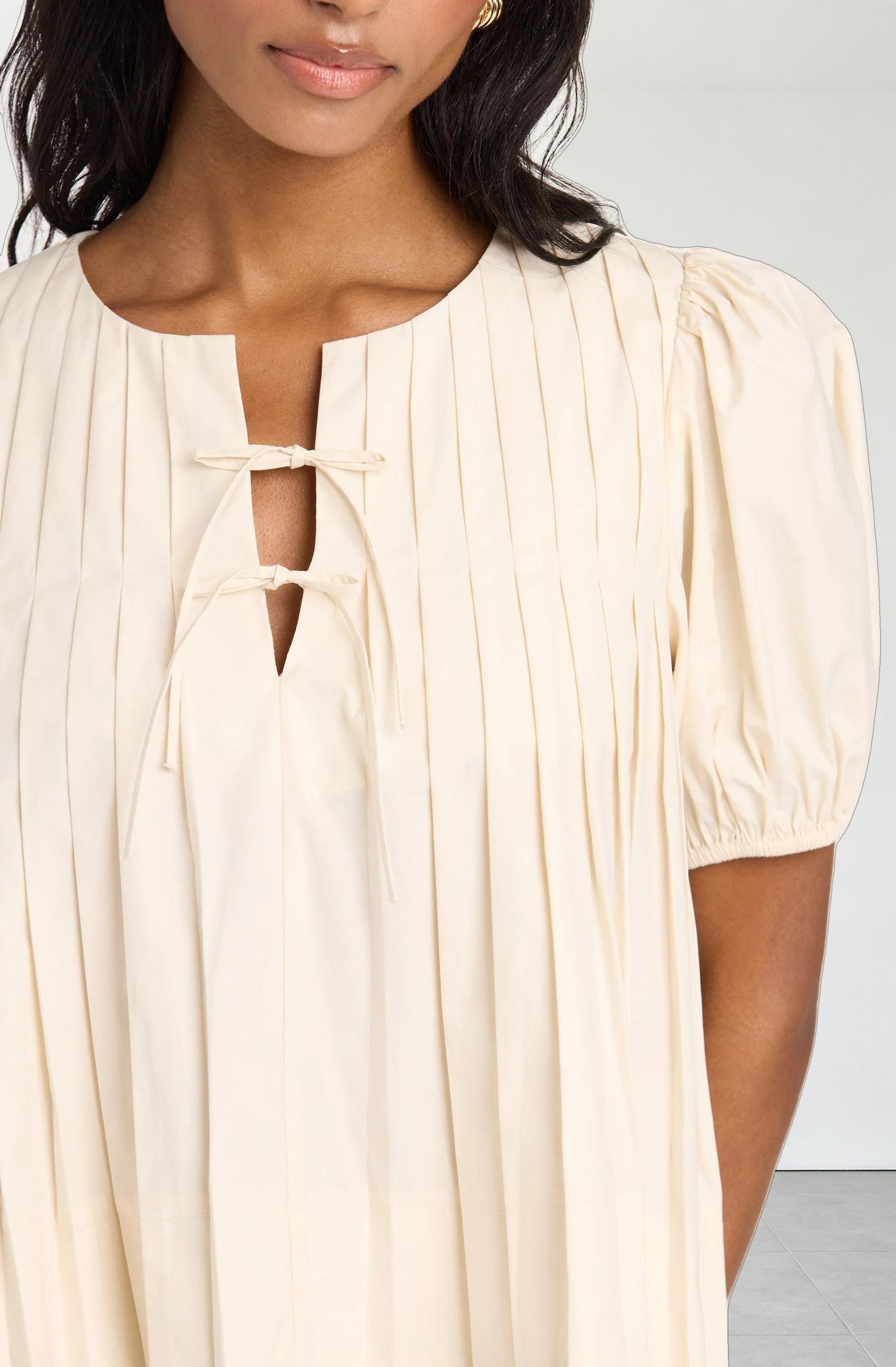 Pleated Puff Sleeve Top