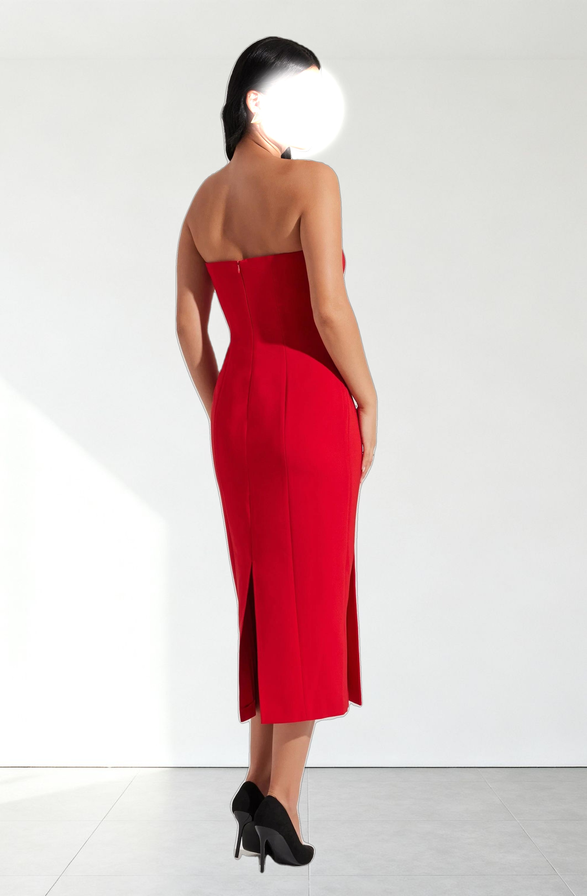 Strapless Double-Breasted Midi Dress
