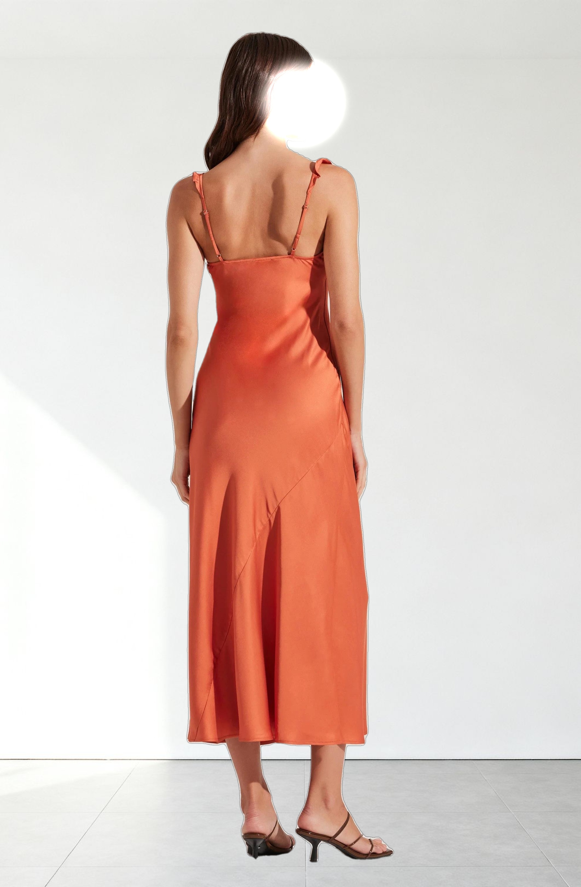 Zoie Satin Ruffle Midi Dress