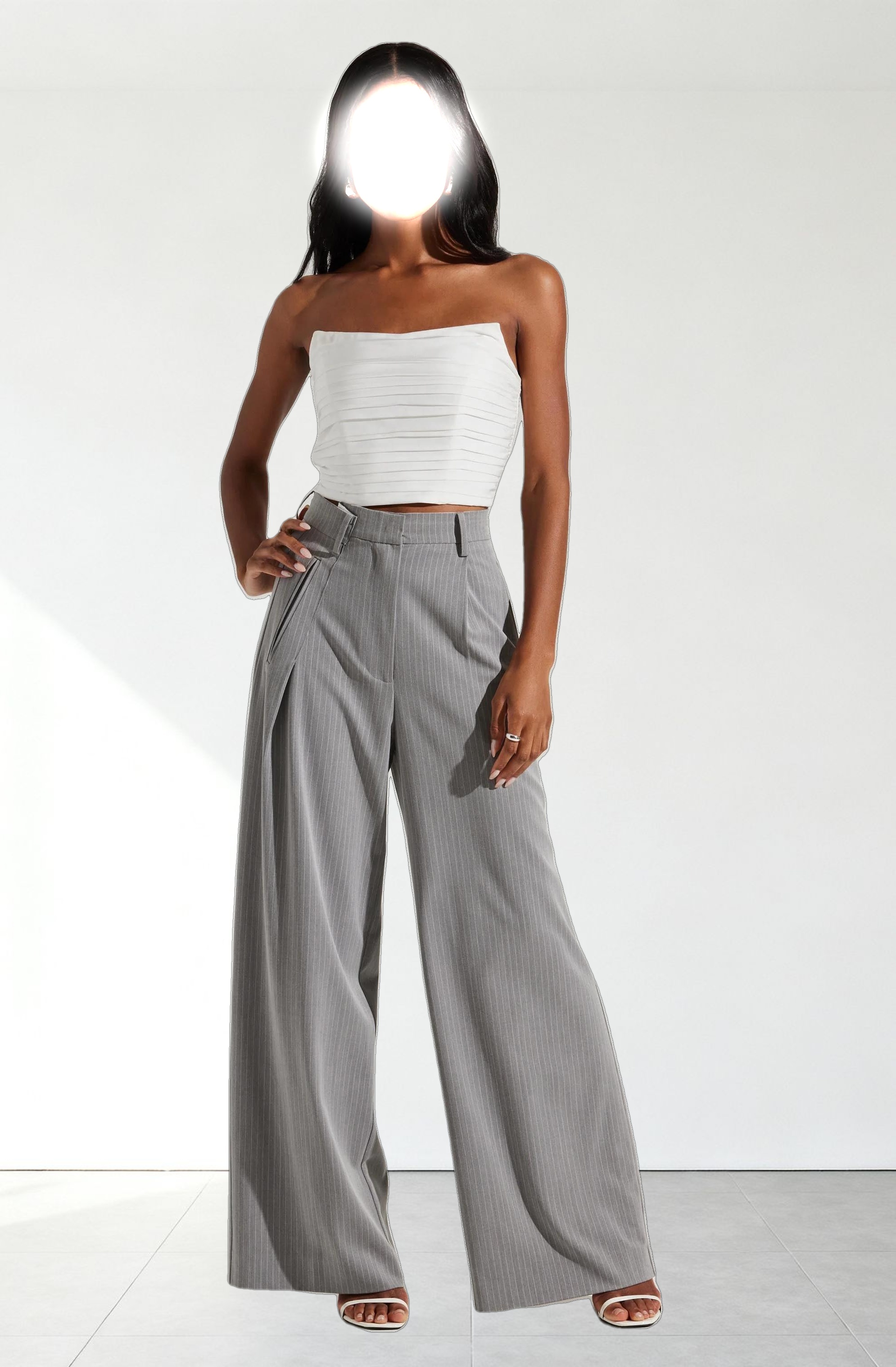 Dawson Pinstripe Asymmetric Wide Leg Pants