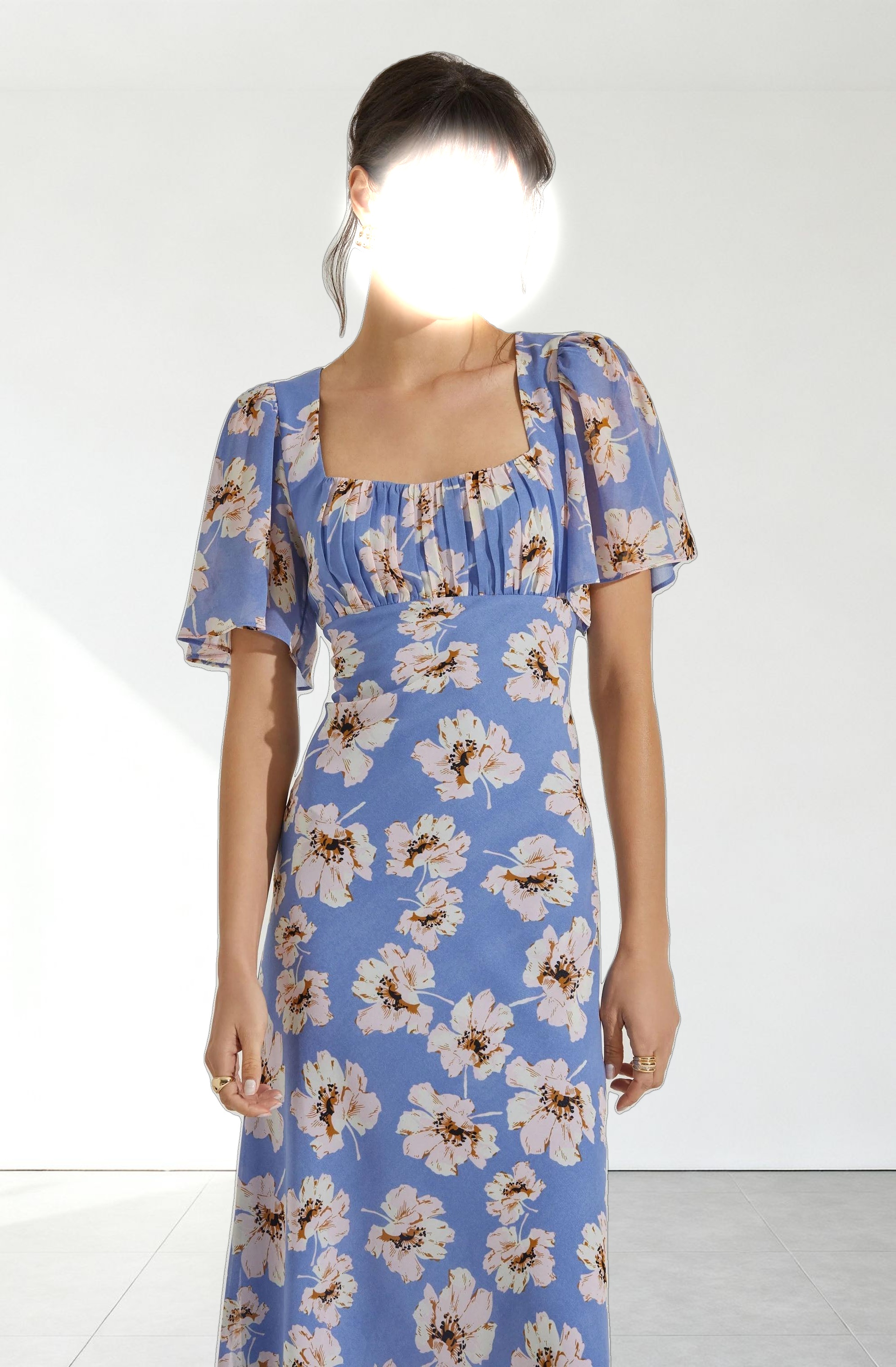 Tie Back Flutter Sleeve Midi Dress