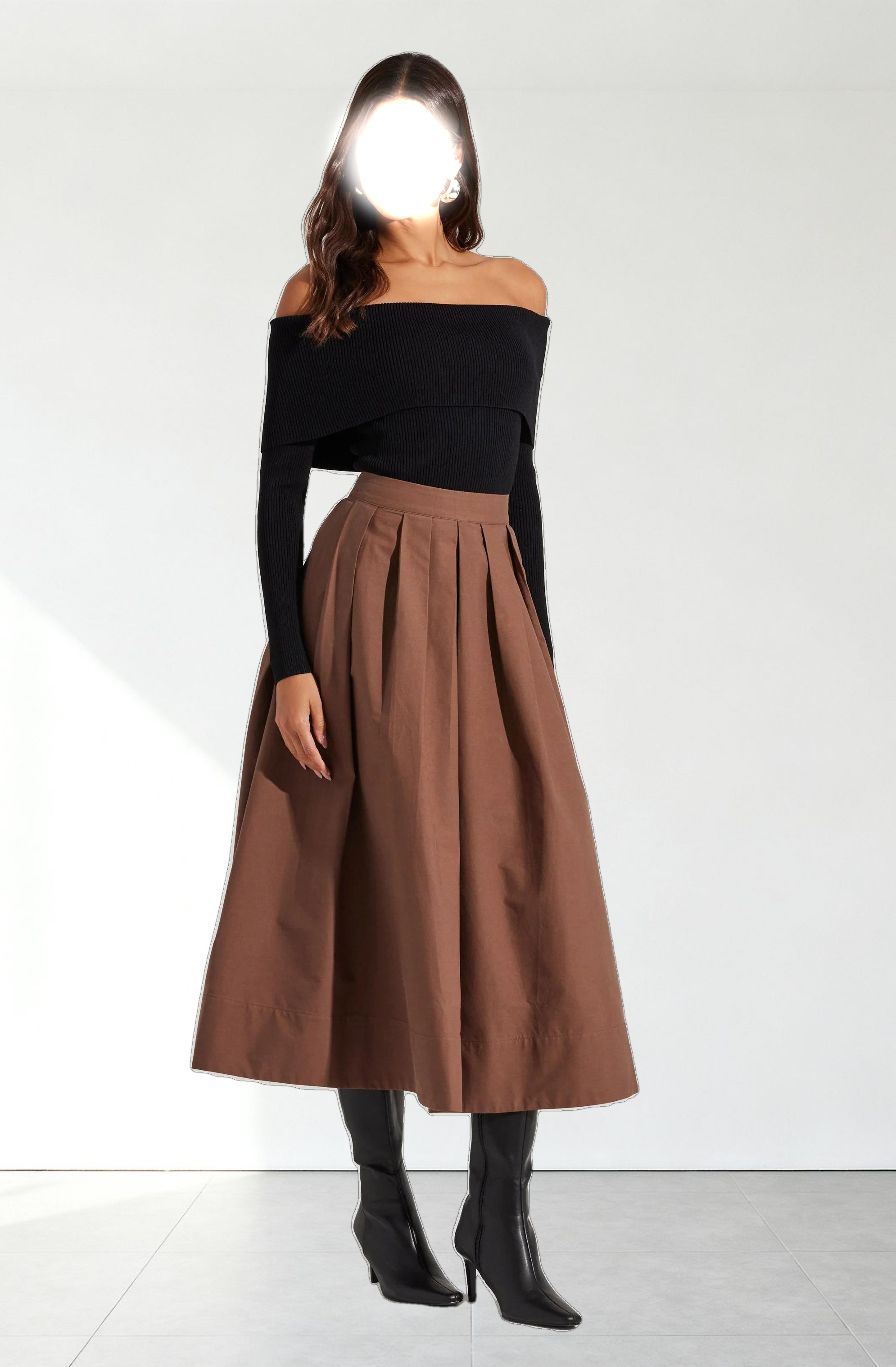 Full Flared Poplin Midi Skirt