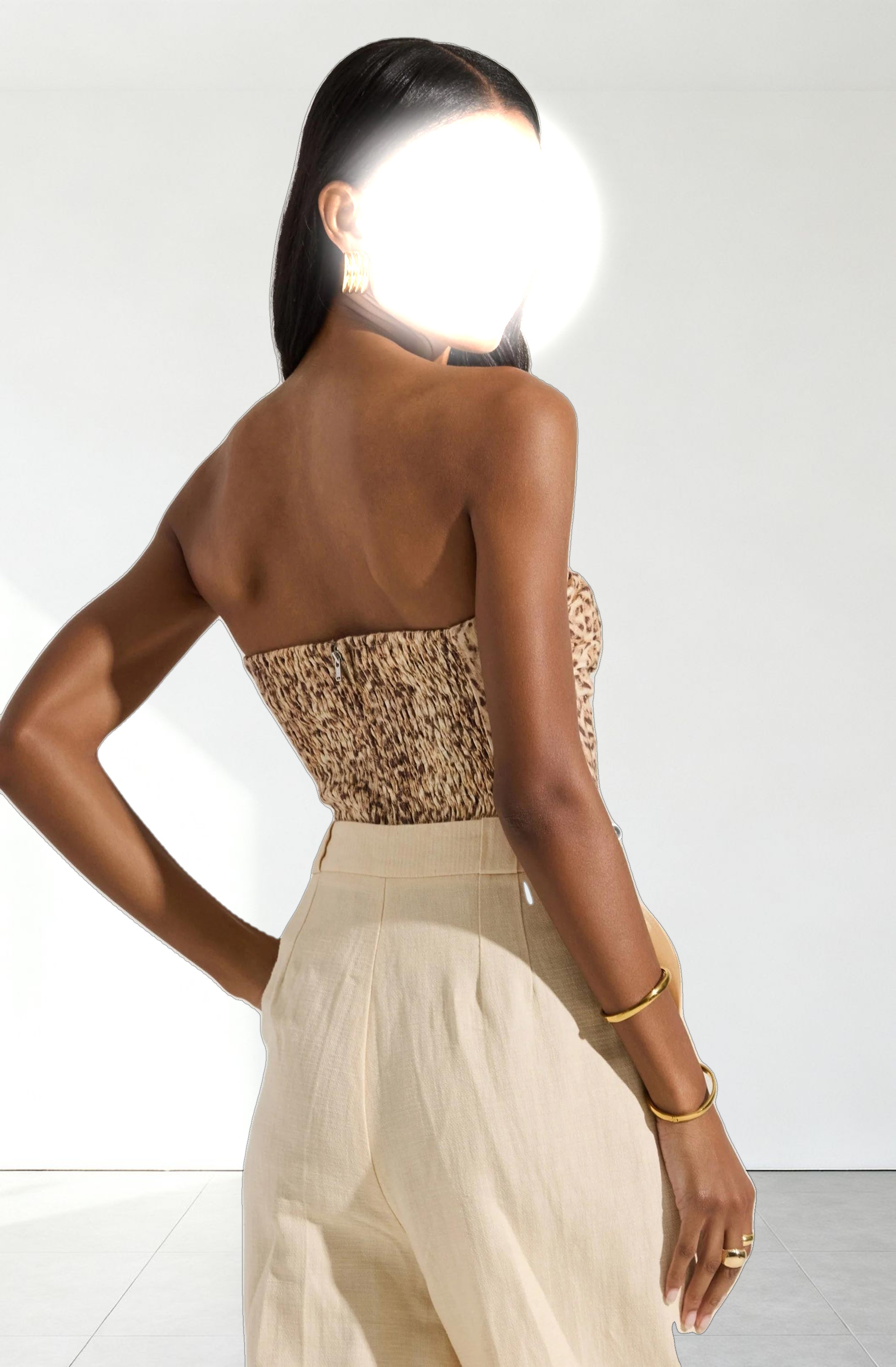 Dahlea Linen Strapless Leopard Top